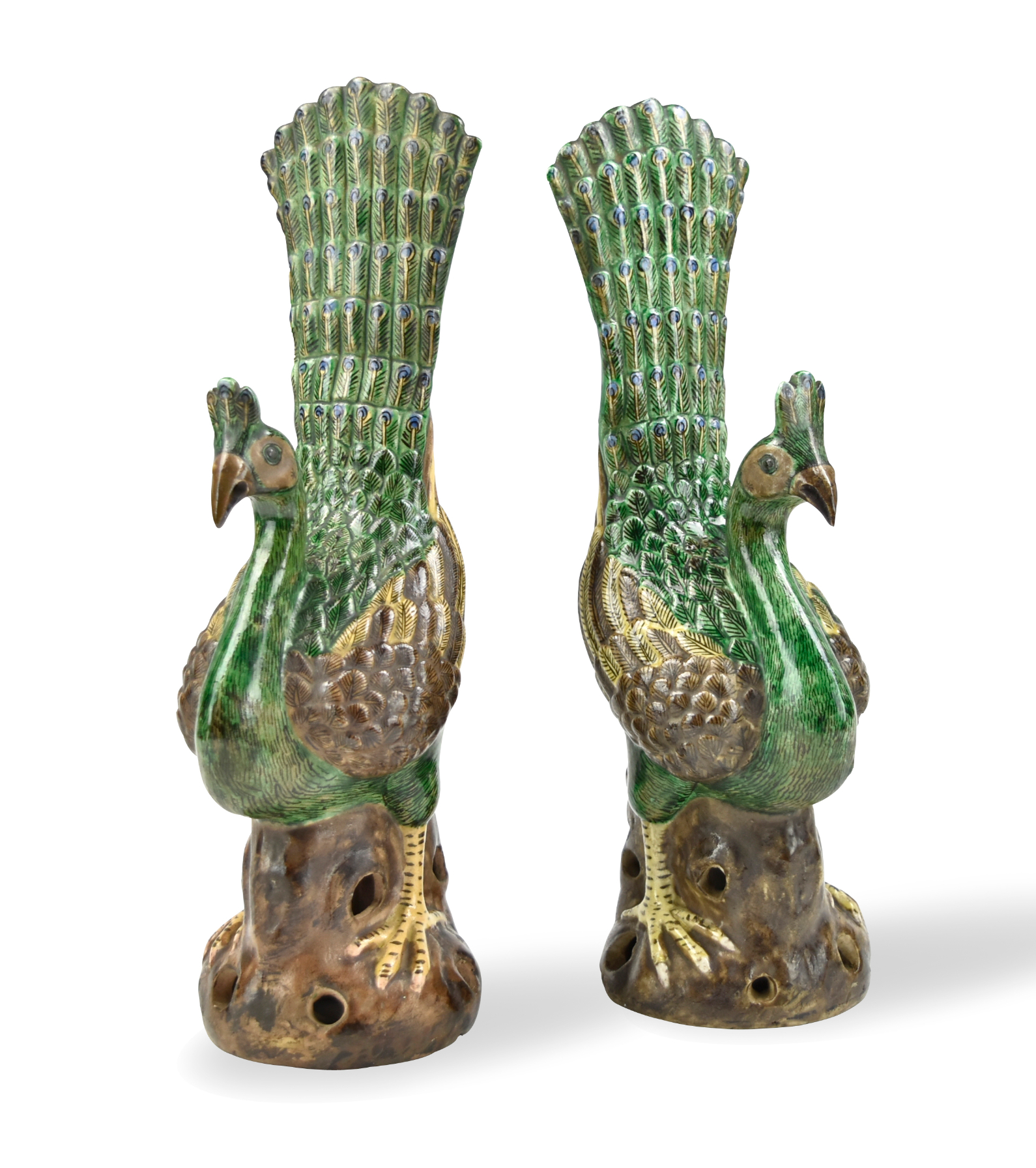 PAIR OF PORCELAIN PEACOCK FIGURES