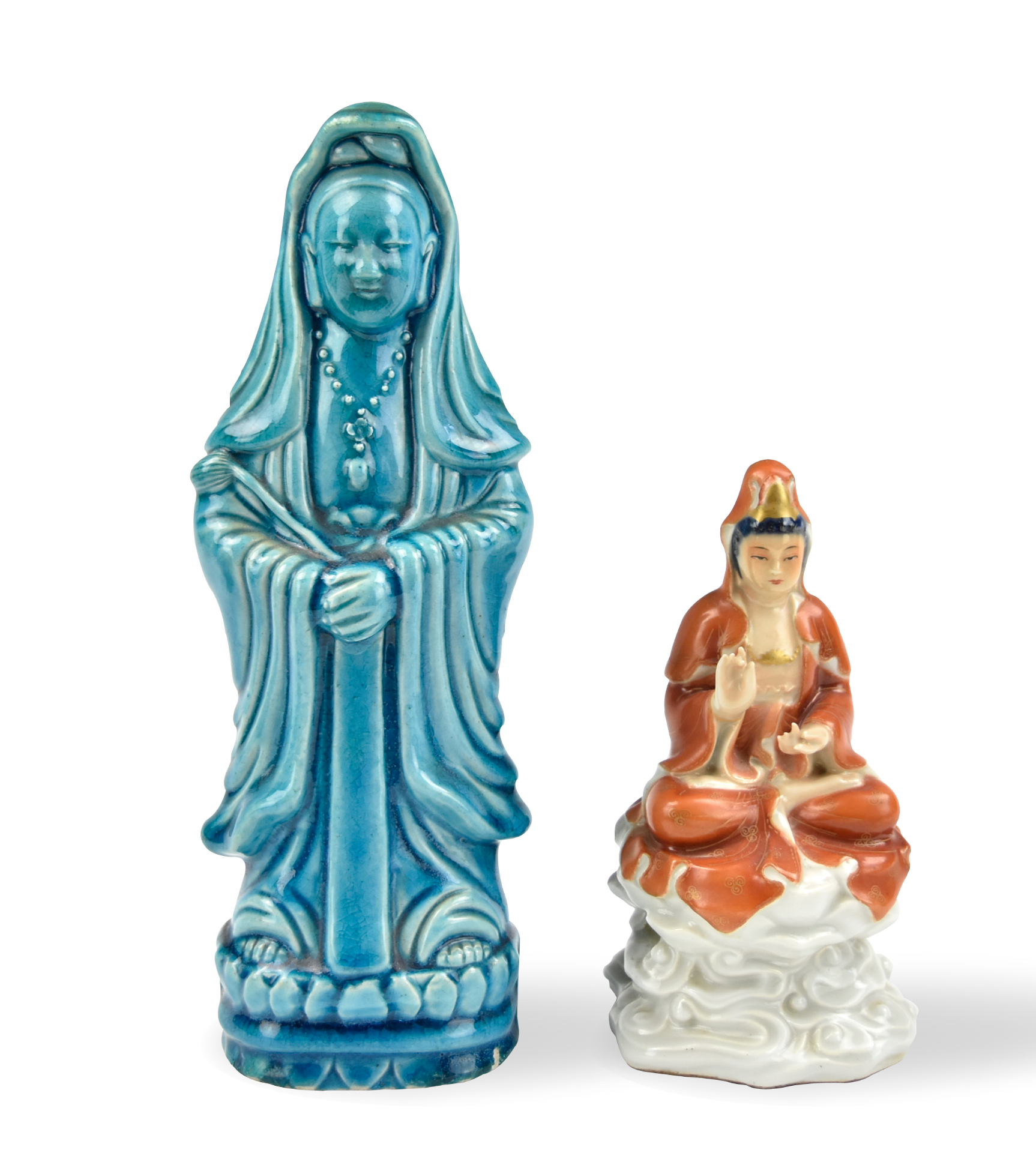 TWO CHINESE PORCELAIN GUANYIN STATUES,