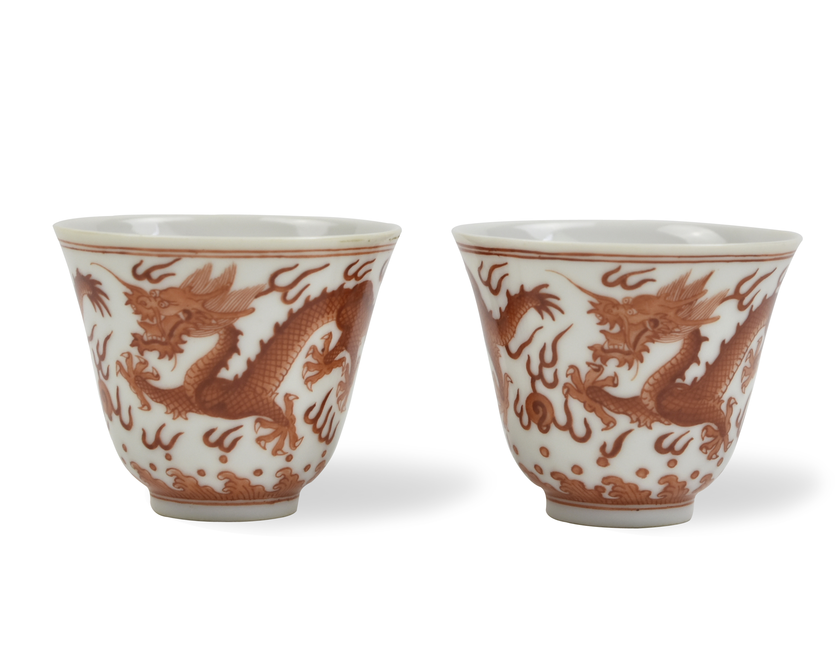 PAIR OF CHINESE IRON RED DRAGON CUPS GUANGXU 3396d0