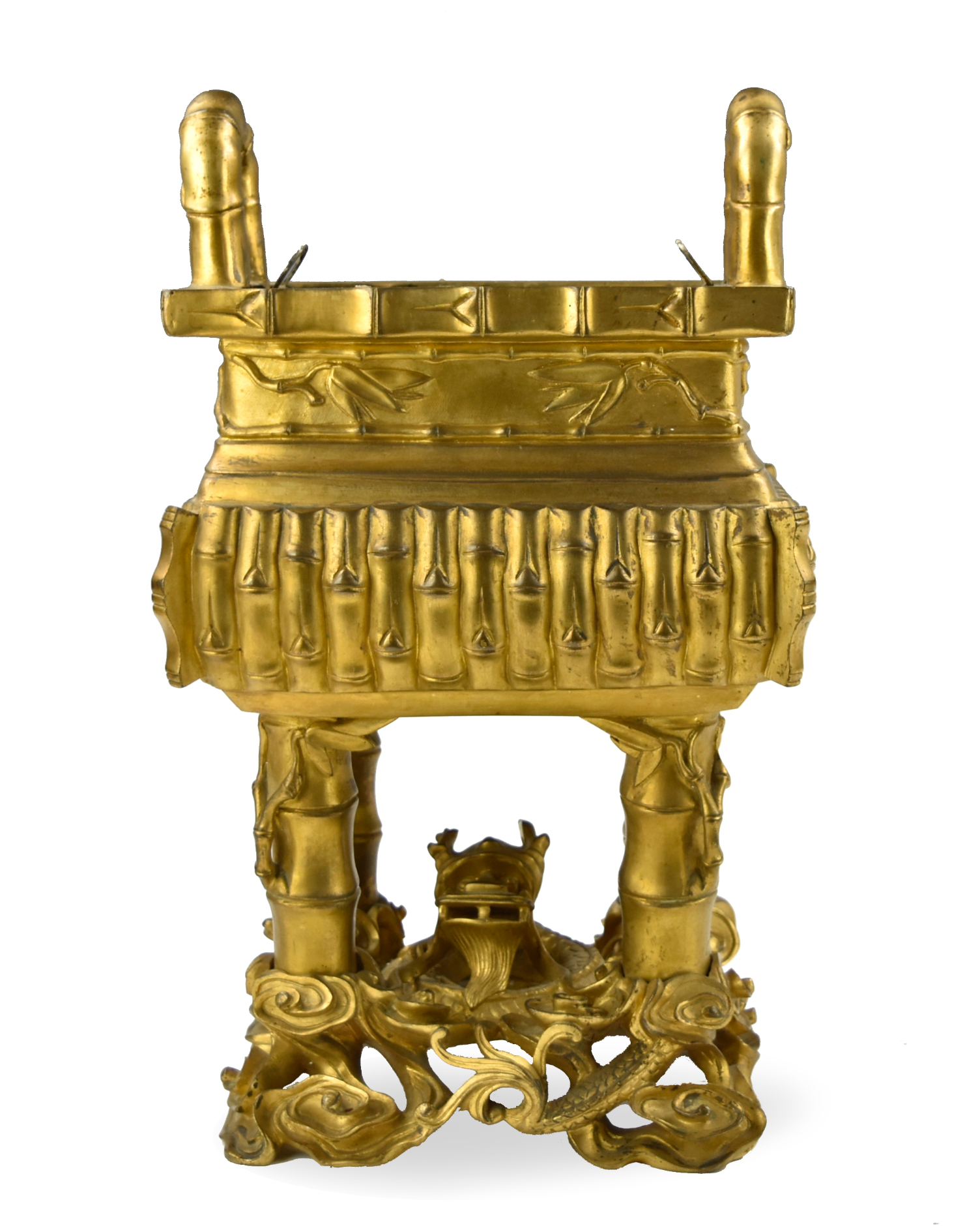 CHINESE DING SHAPED GILT BRONZE CENSER