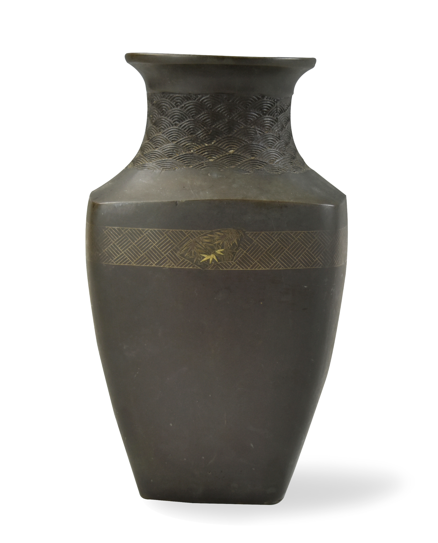 JAPANESE BRONZE VASE W GOLD SLIVER 3396dc