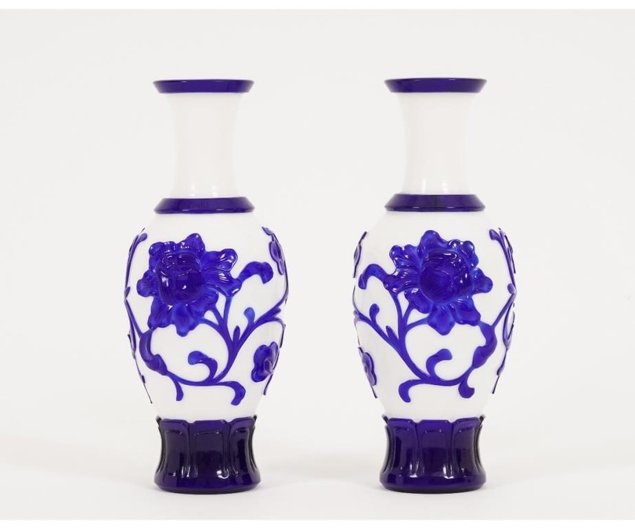 Pair of blue/white Peking glass