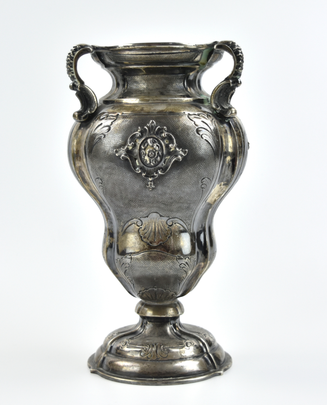 STERLING SILVER TROPHY SHAPED VASE,