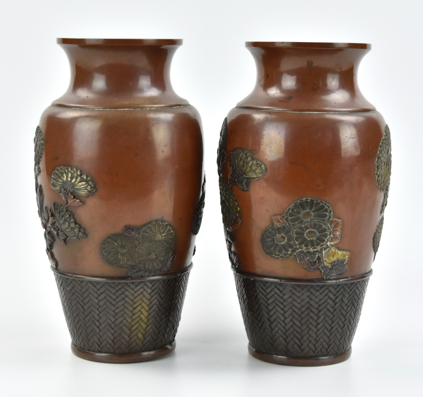 PAIR OF JAPANESE BRONZE VASES,