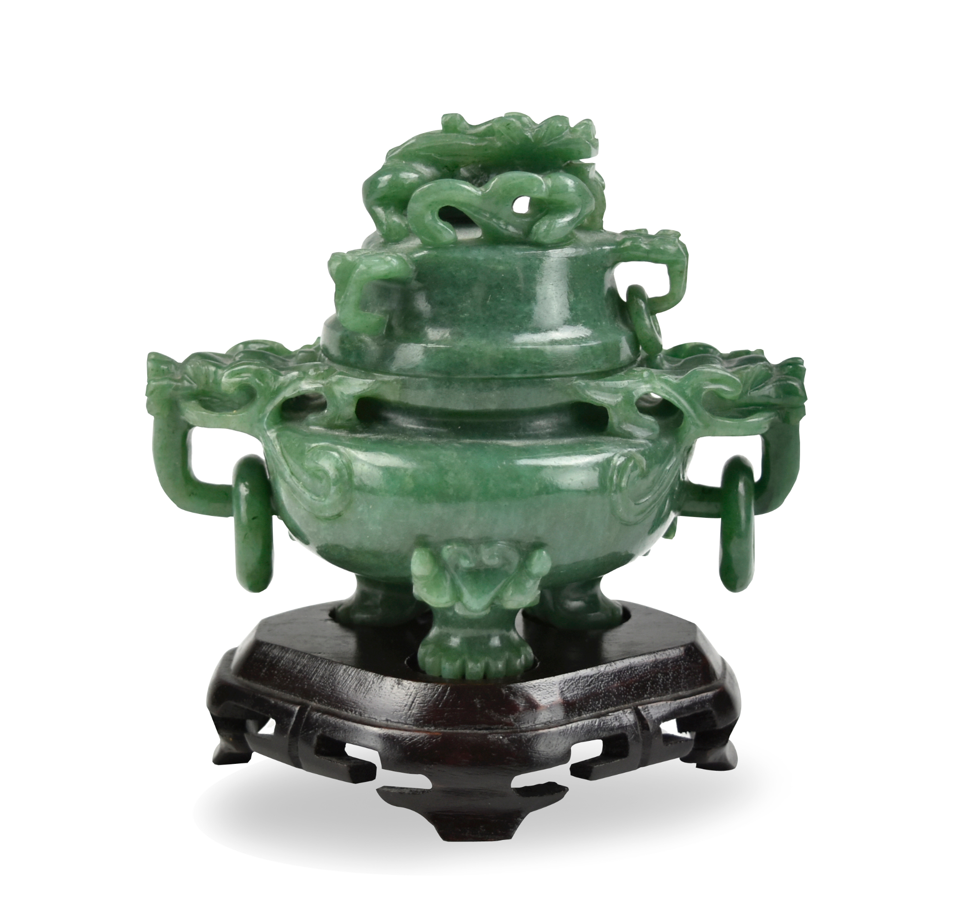 A CHINESE SPINACH GREEN JADEITE CENSER