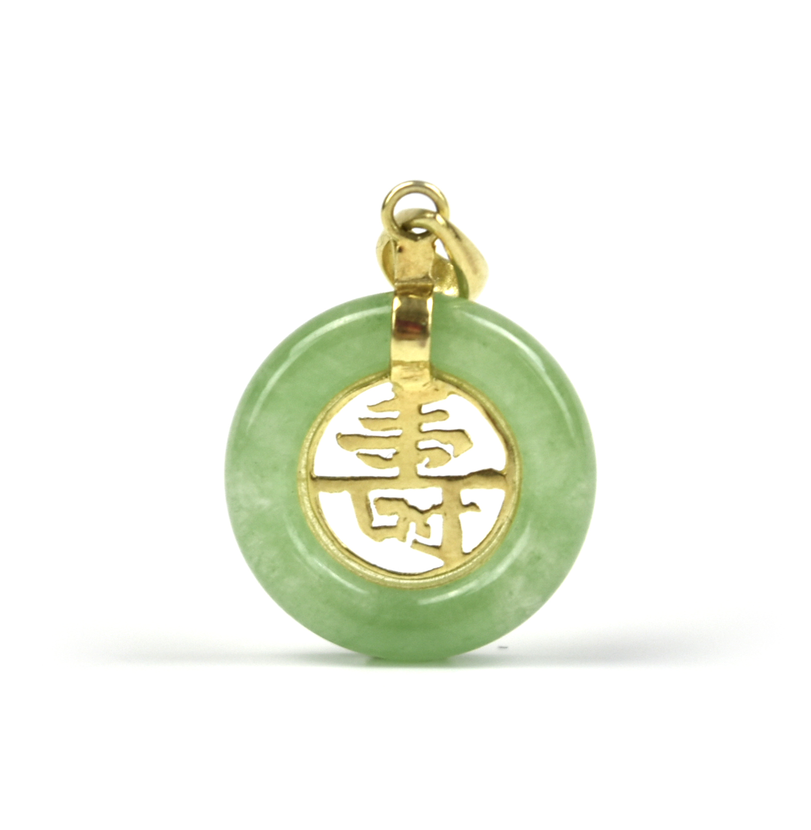 A JADEITE PENDENT WITH GOLD "SHOU"