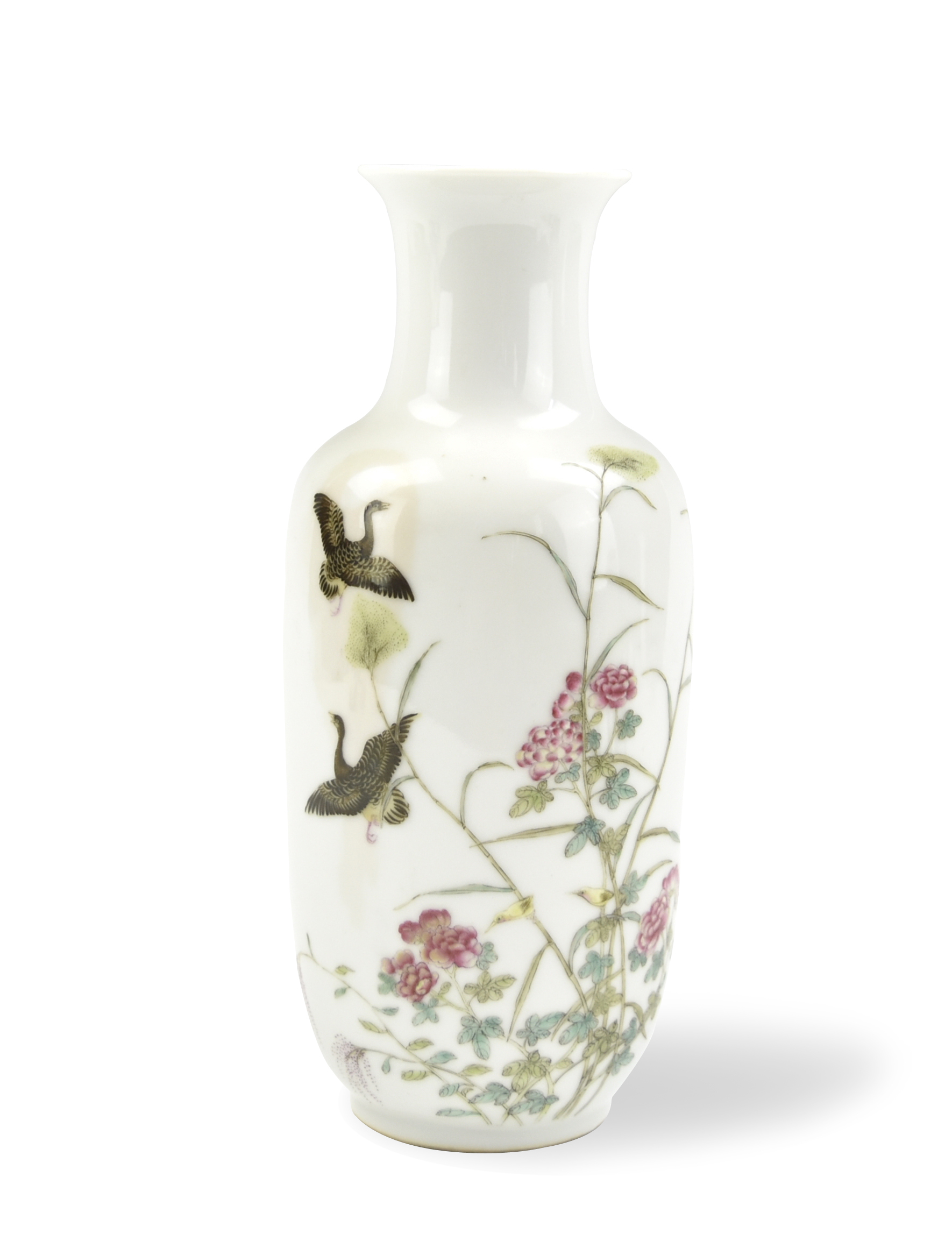 CHINESE FAMILLE ROSE VASE W BIRDS 33974d