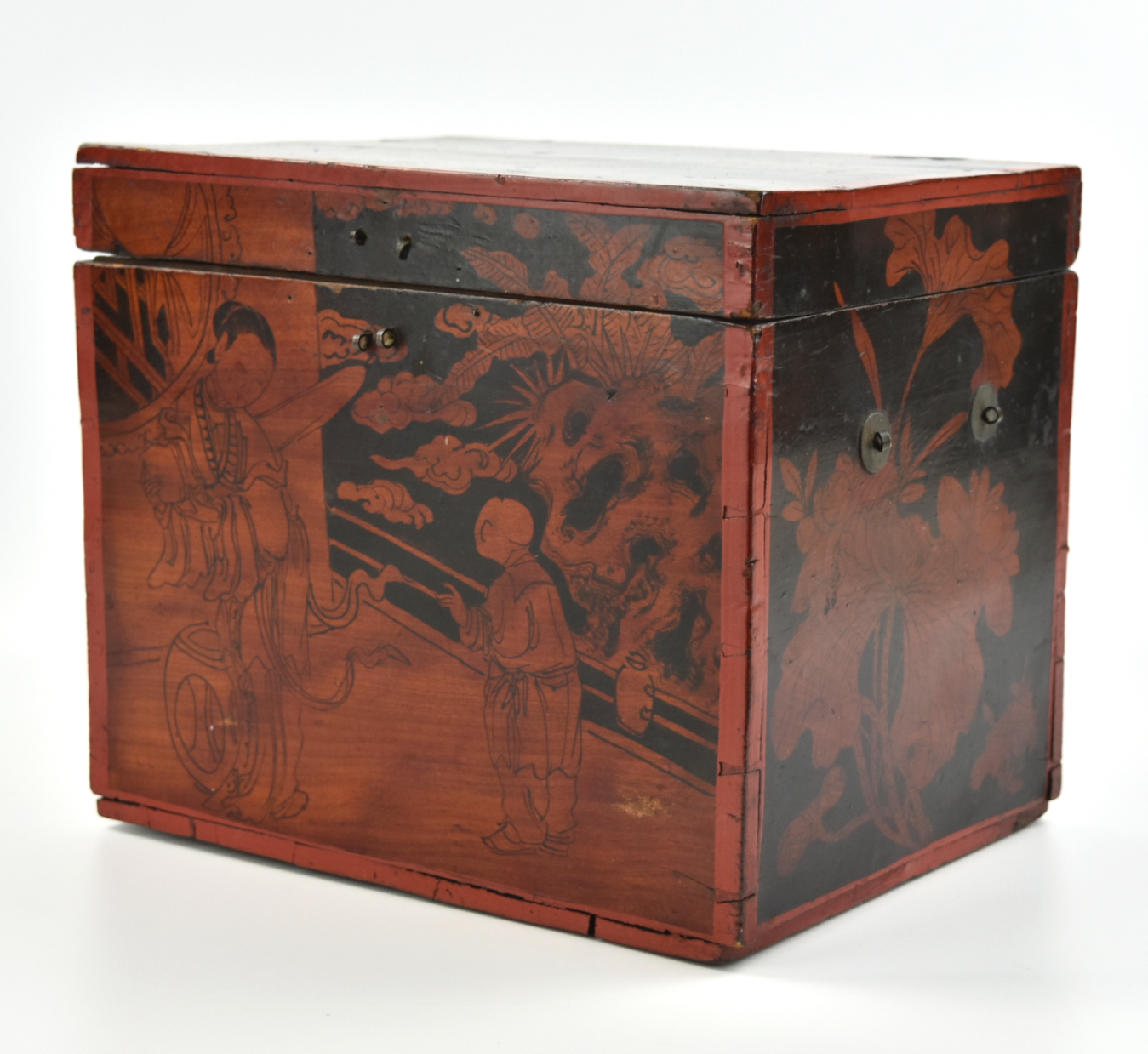 CHINESE LACQUER WOOD COVERED BOX,