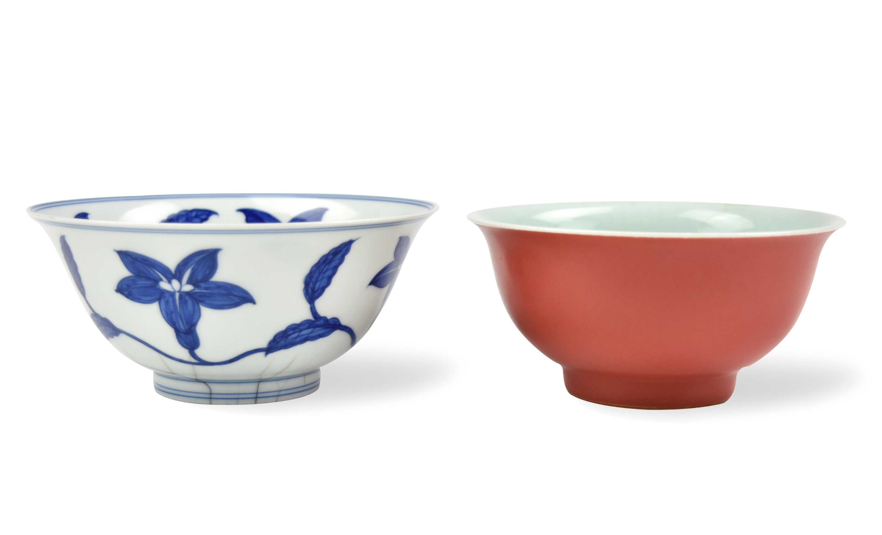 CORAL RED GLAZED BOWL & B &W BOWL,