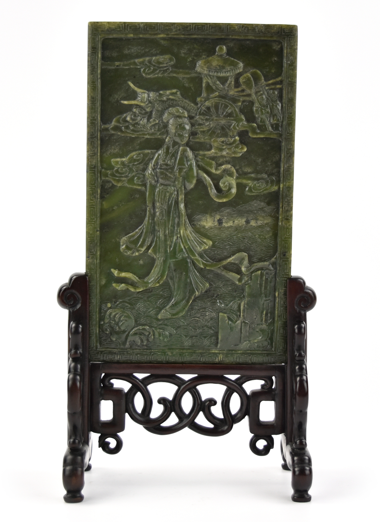 CHINESE SPINACH JADEITE TABLE SCREEN,