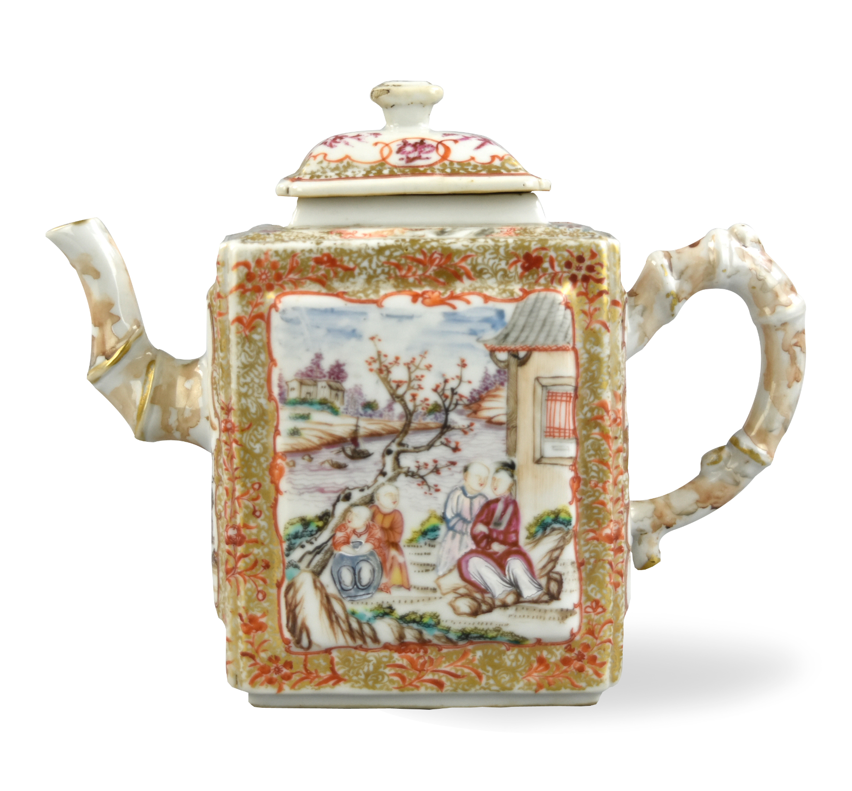 CHINESE CANTON GLAZED SQUARE TEAPOT,