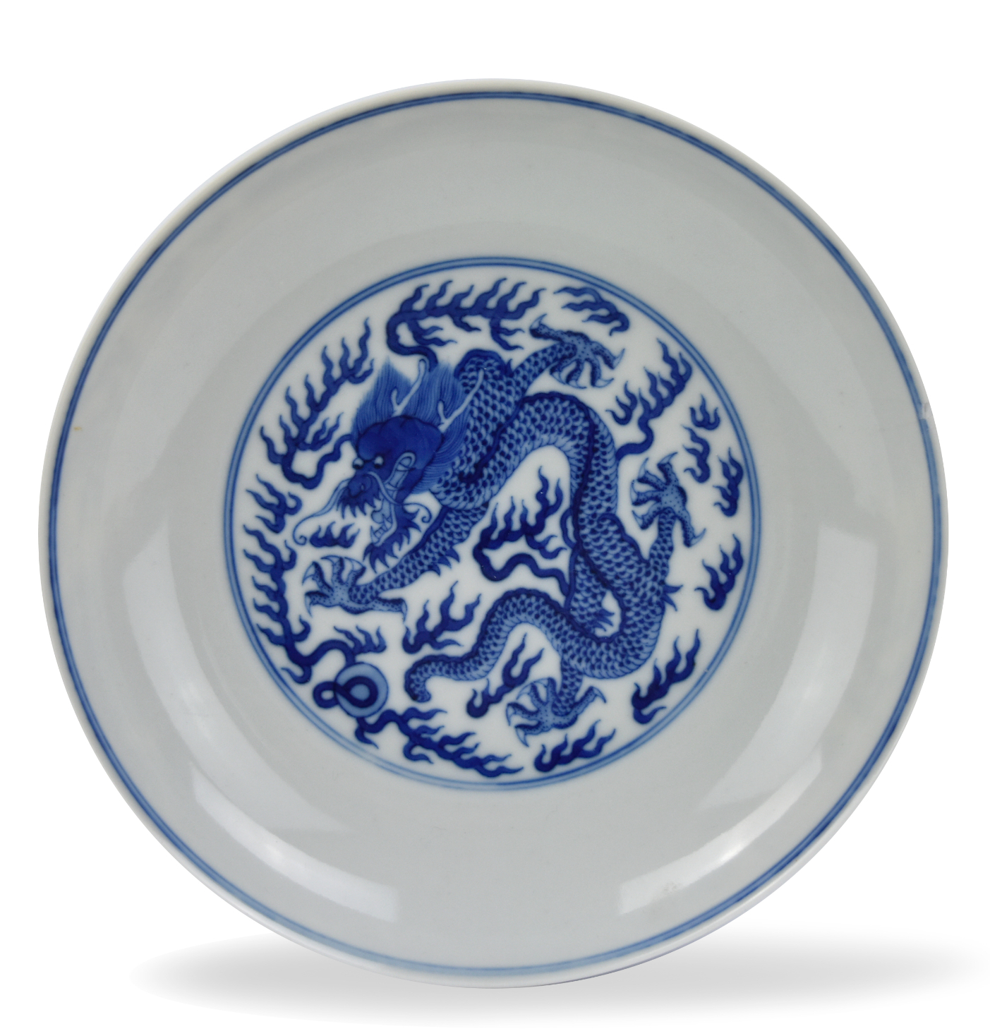 CHINESE BLUE & WHITE DRAGON PLATE,