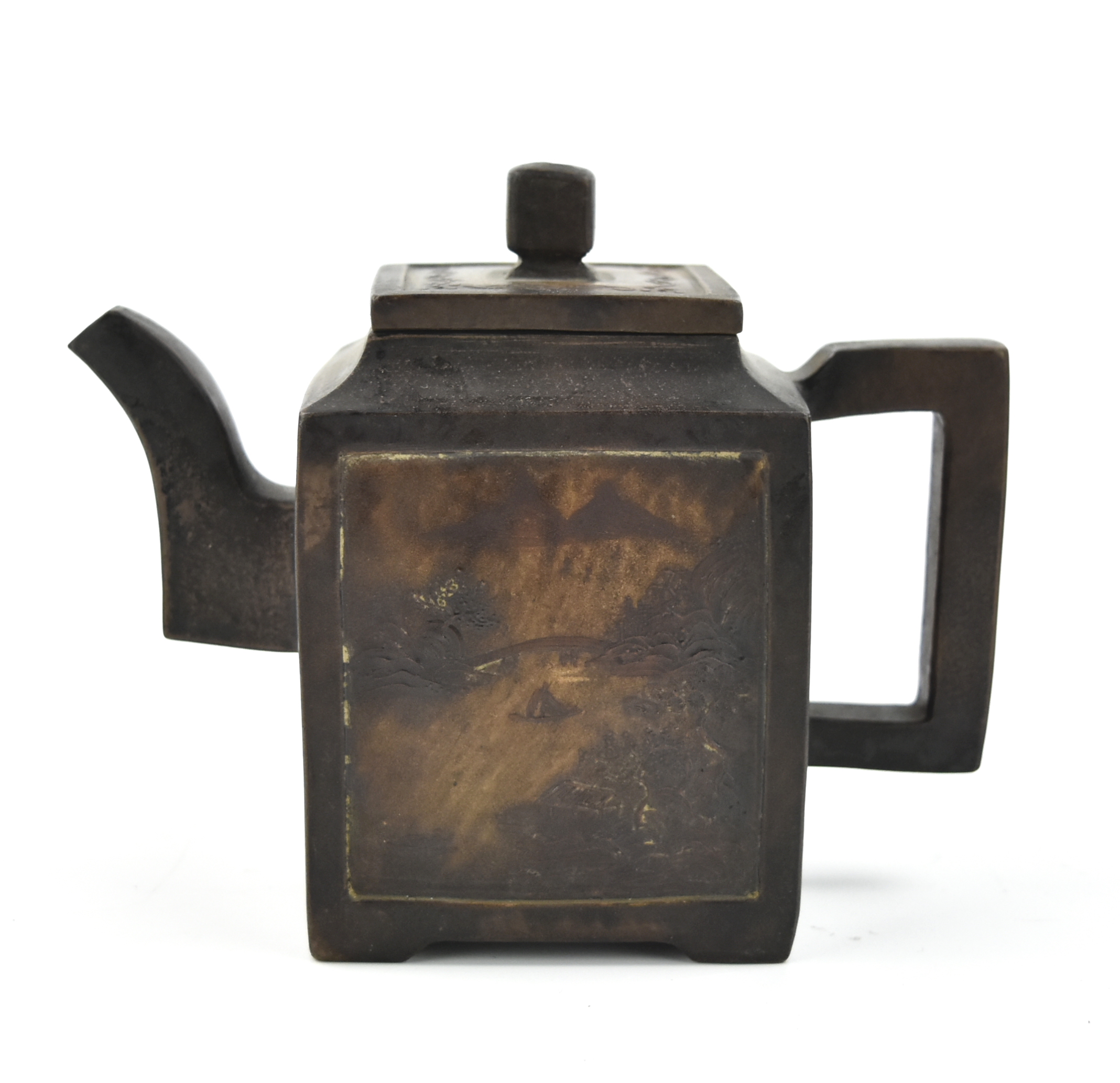 CHINESE SQUARED ZISHA TEAPOT W/