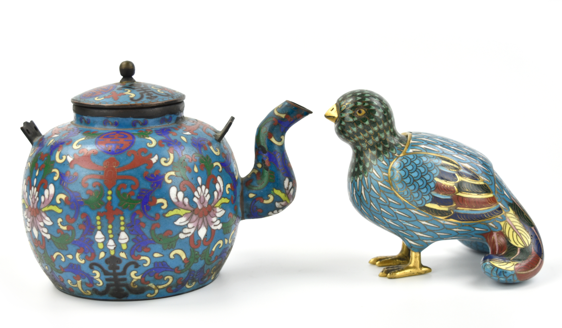 GROUP OF 2 CHINESE CLOISONNE BIRD