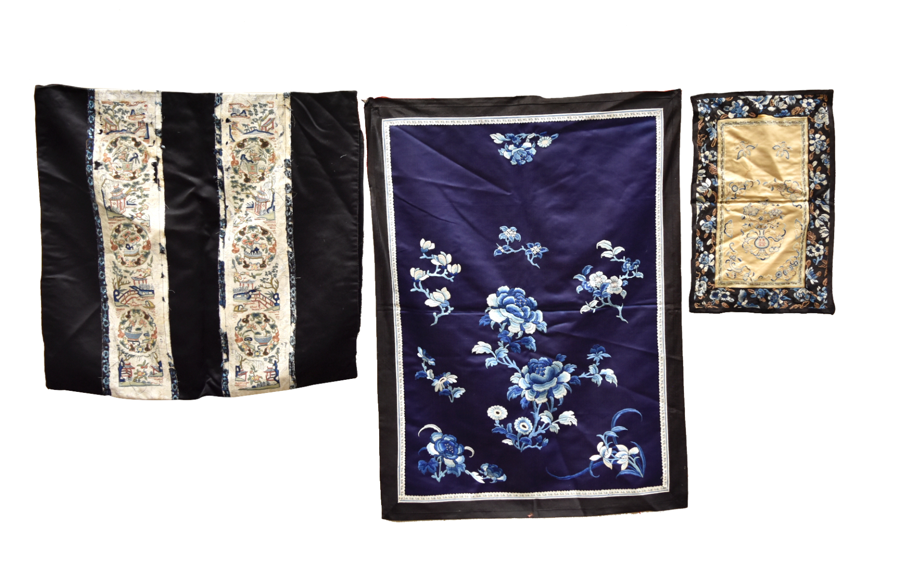 3 CHINESE EMBROIDERY W FLOWERS  33988d