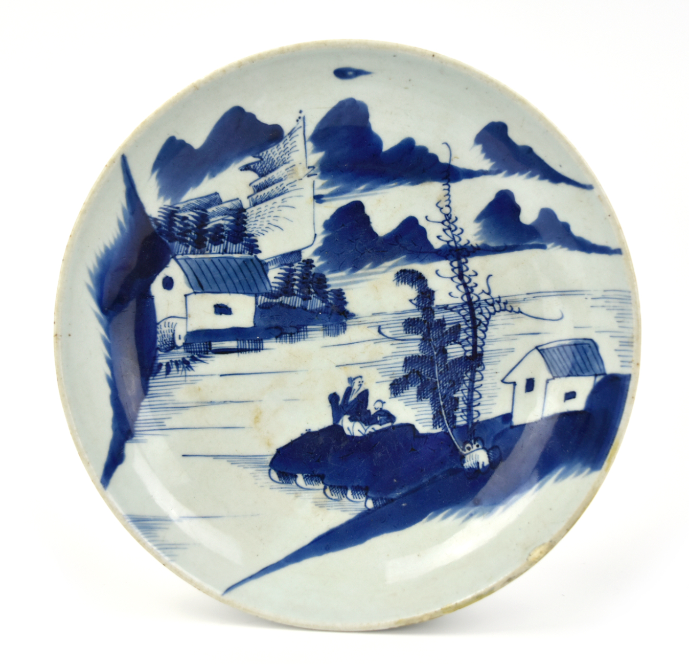 CHINESE BLUE WHITE PLATE W LANDSCAPE 18TH 3398b1