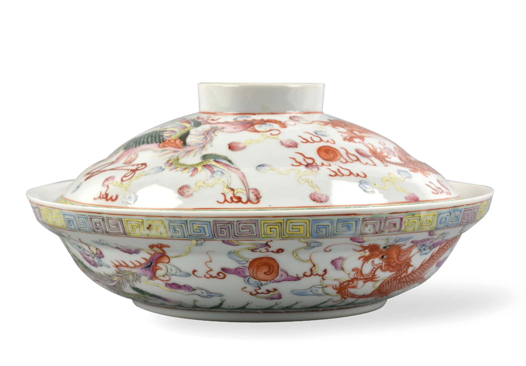 CHINESE FAMILLE ROSE DRAGON BOWL 3398b6