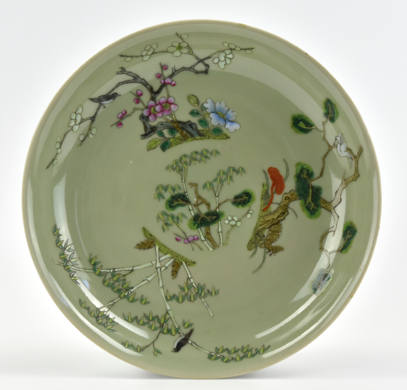 CHINESE CELADON FAMILLE ROSE PLATE  3398cd