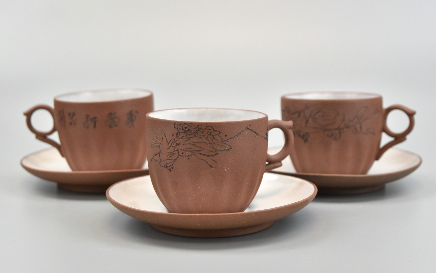 THREE SET CHINESE ZISHA TEA CUPS