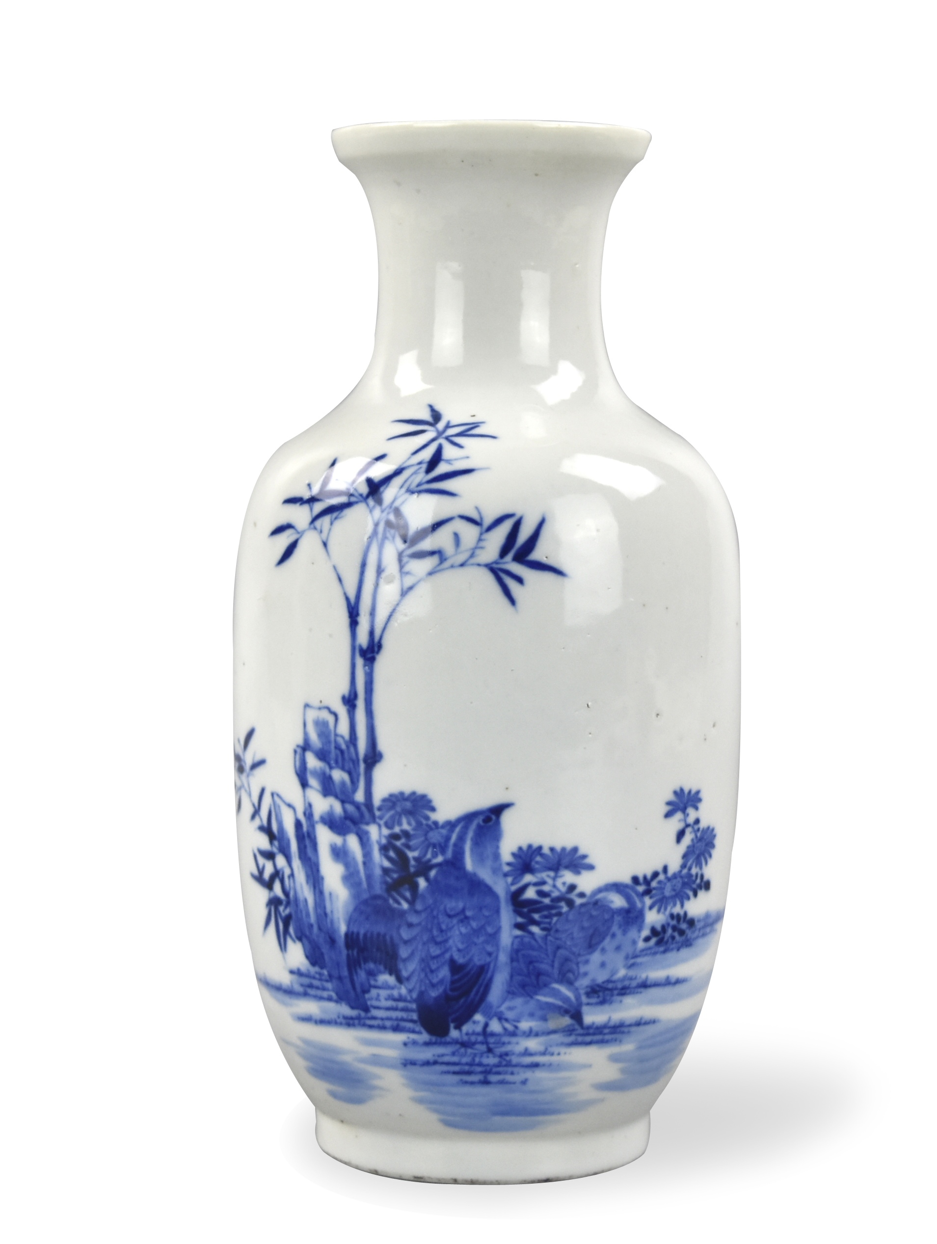 CHINESE BLUE & WHITE VASE W/ BIRD,