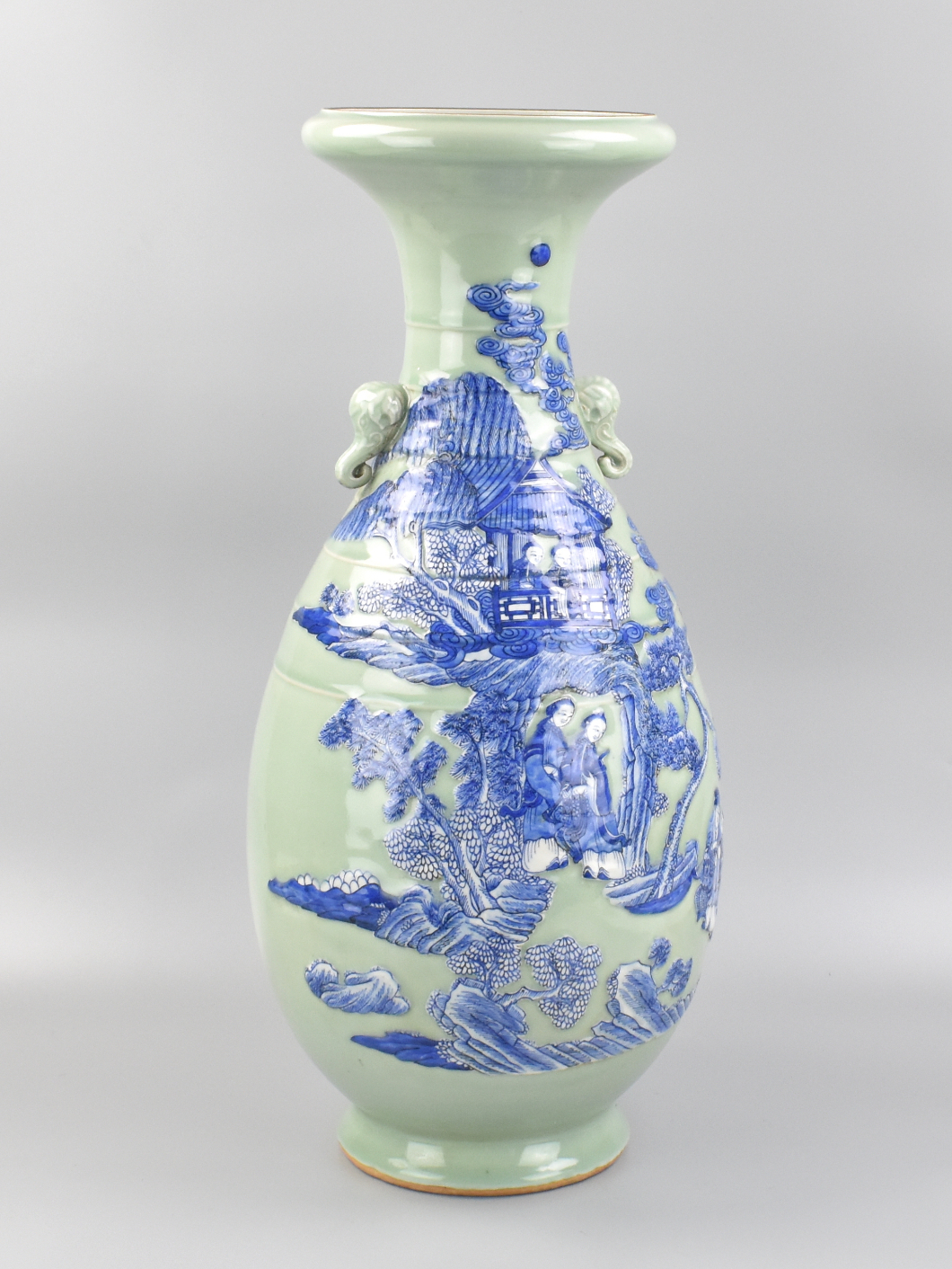 CHINESE CELADON GLAZE BLUE & WHITE VASE