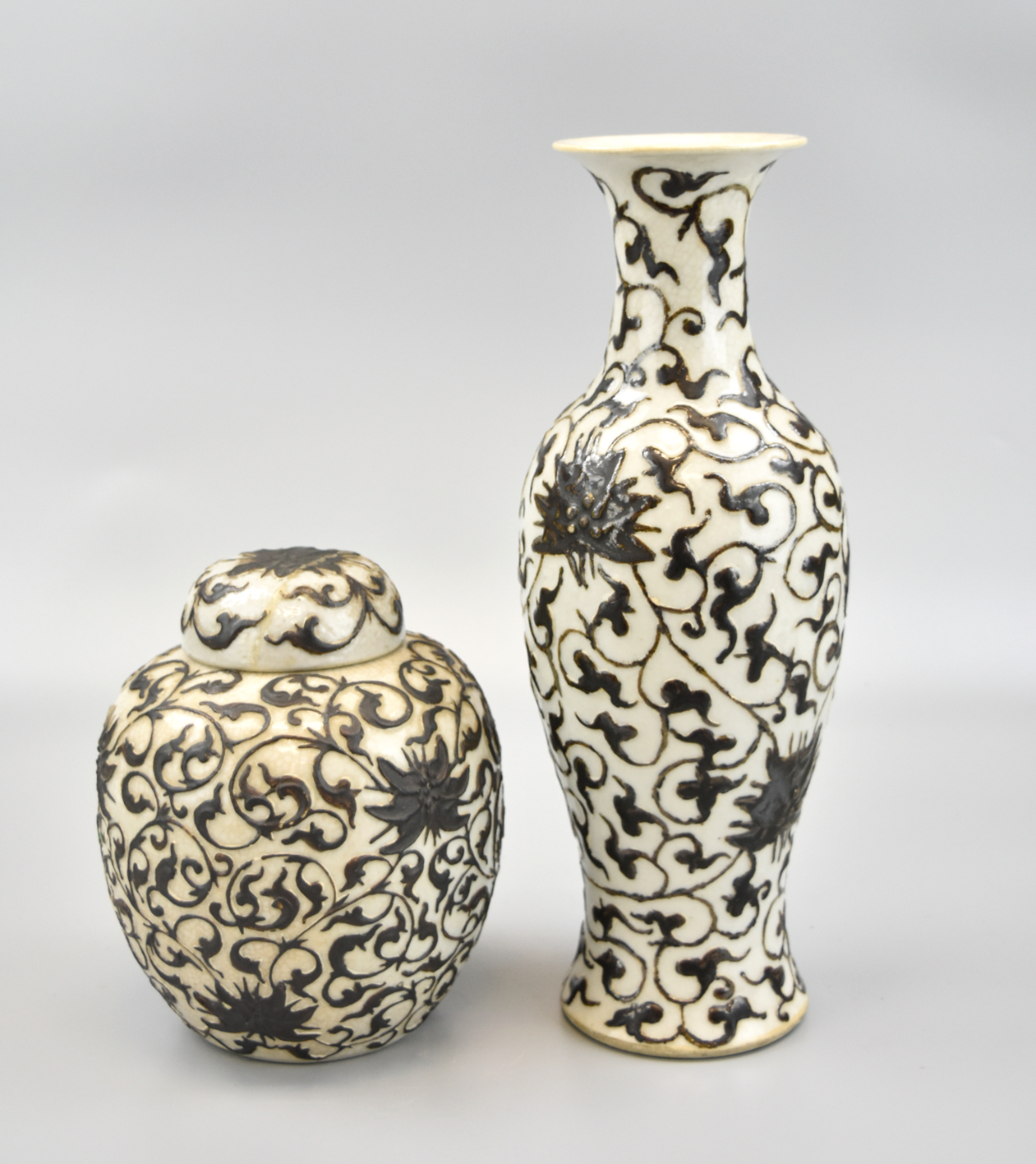 CHINESE GE GLAZED PORCELAIN VASE & JAR,19TH