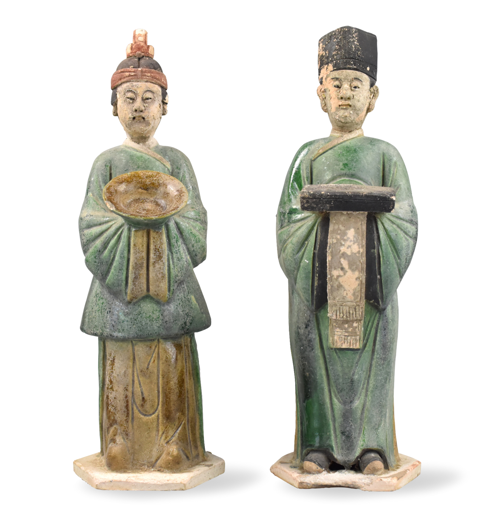 TWO CHINESE GREEN GLAZED STANDING 339969