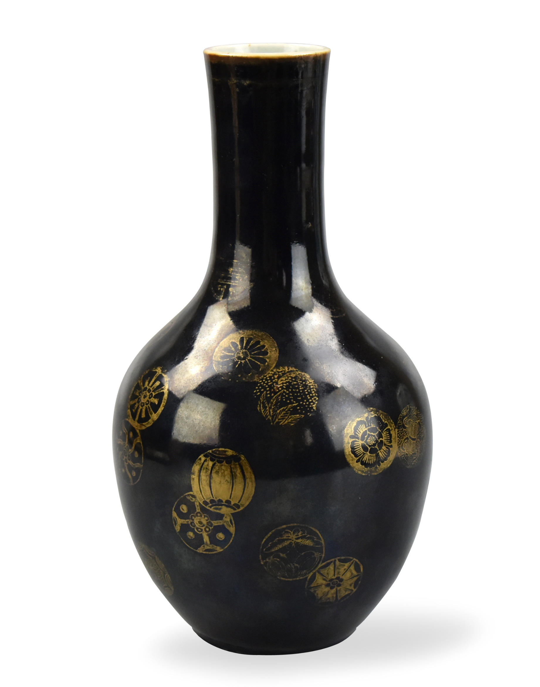 CHINESE GILT BLACK GLAZED GLOBULAR 33996e