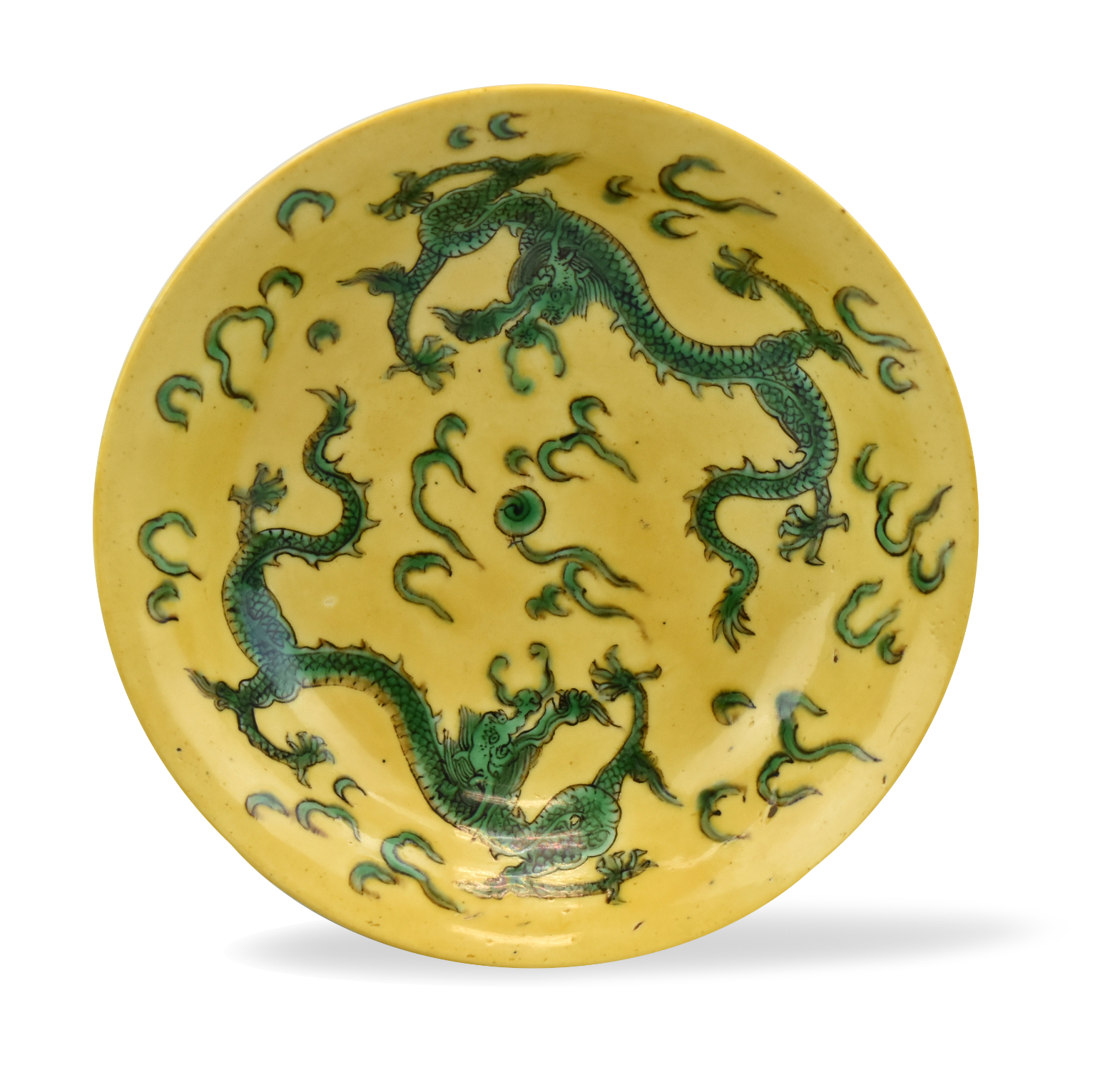 CHINESE YELLOW GROUND GREEN DRAGON 33996d