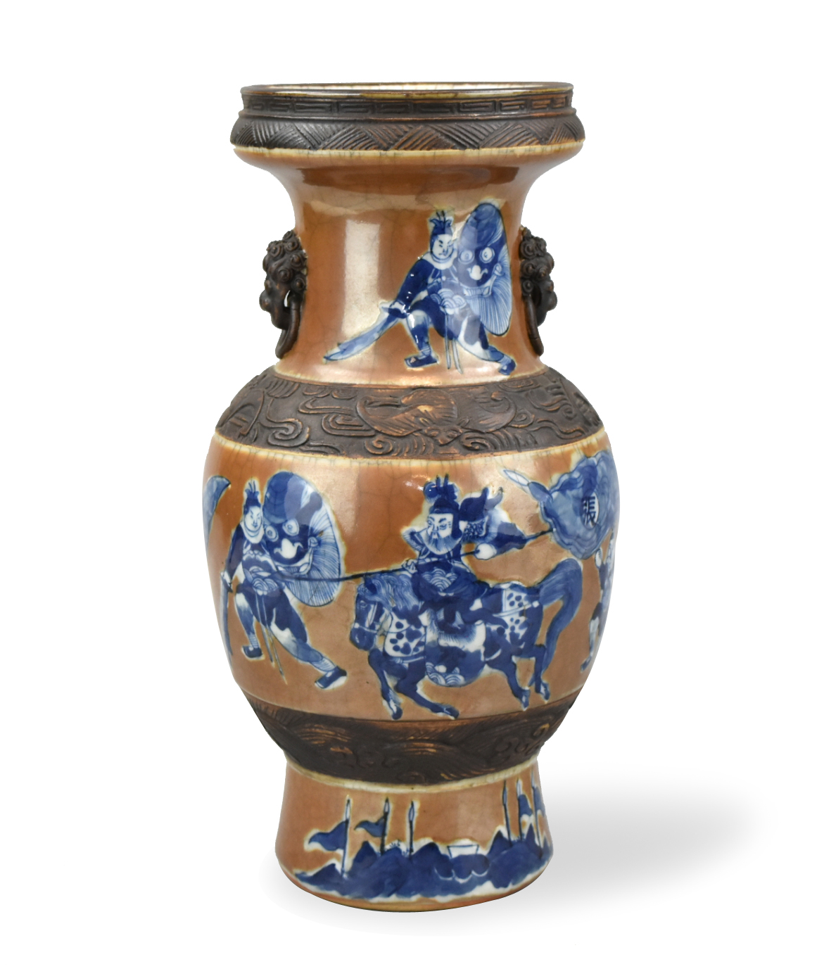 CHINESE BROWN GLAZED B W WARRIORS  33997d