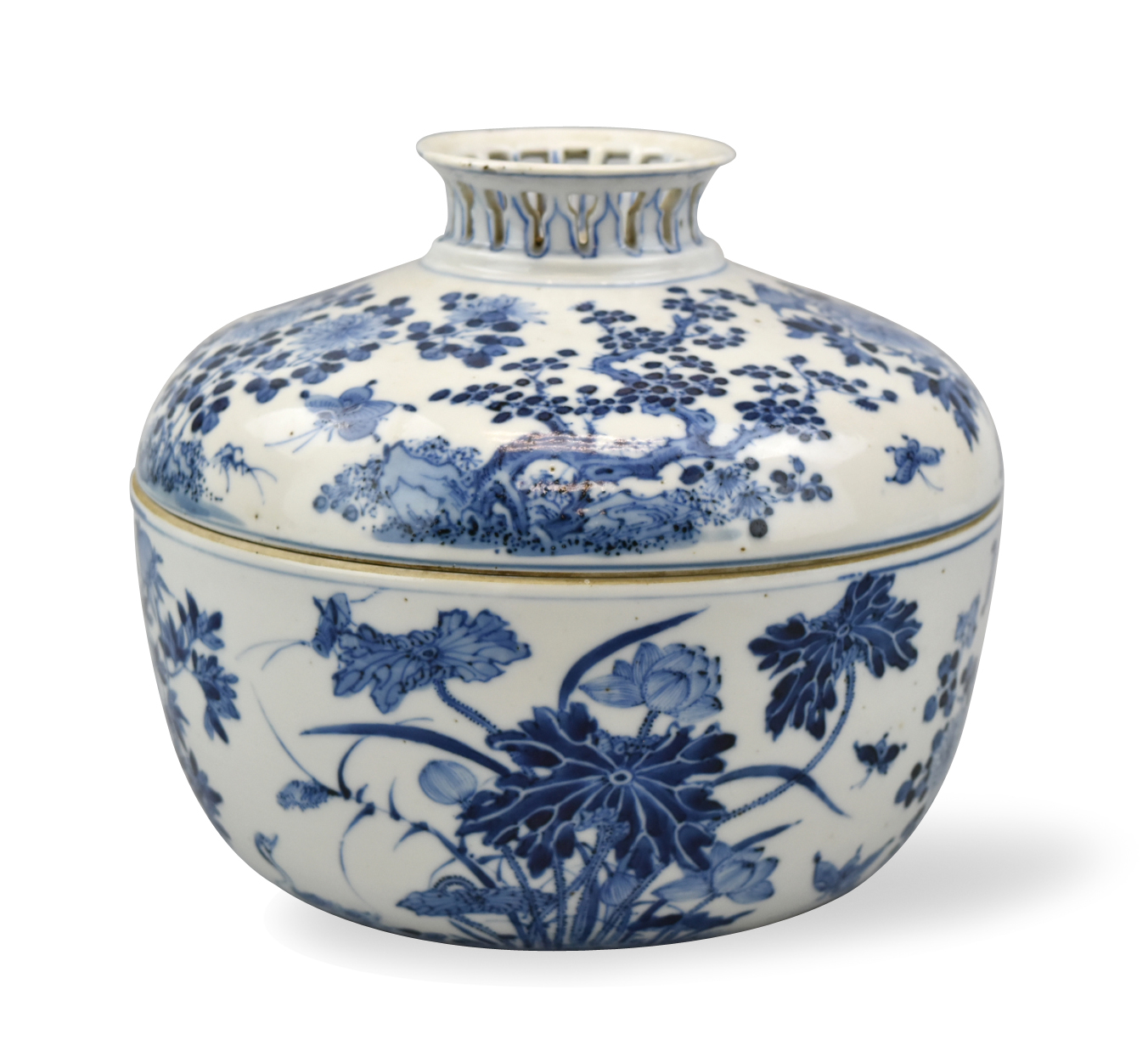 CHINESE B & W COVERED "FLORAL"JAR