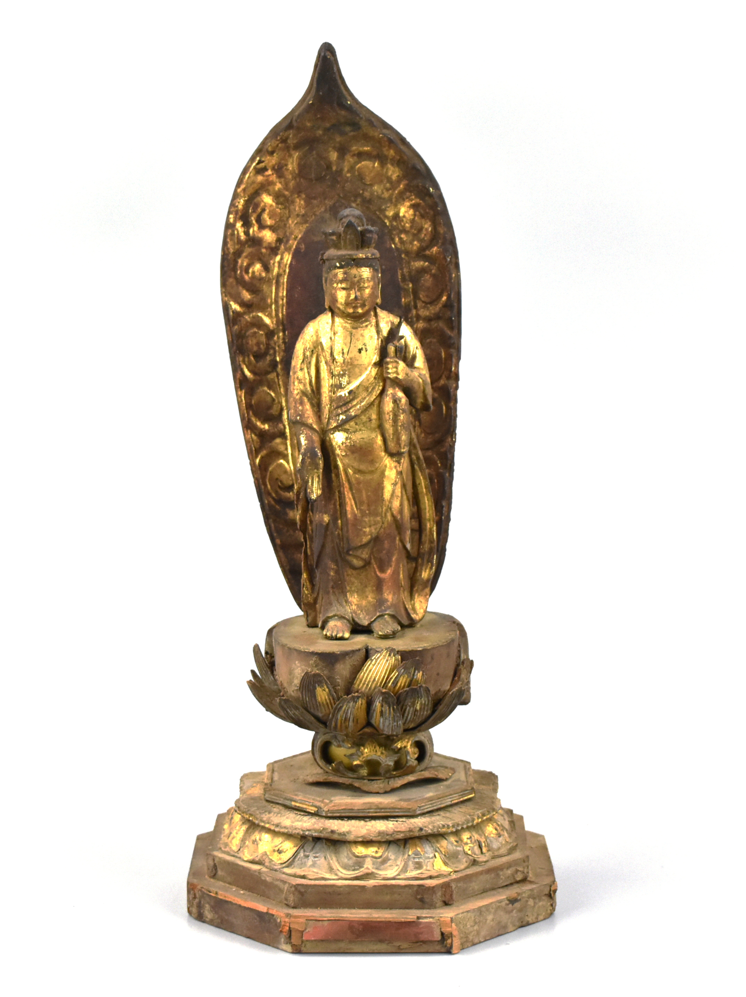 GILT JAPANESE WOOD GUANYIN STATUE  3399ae