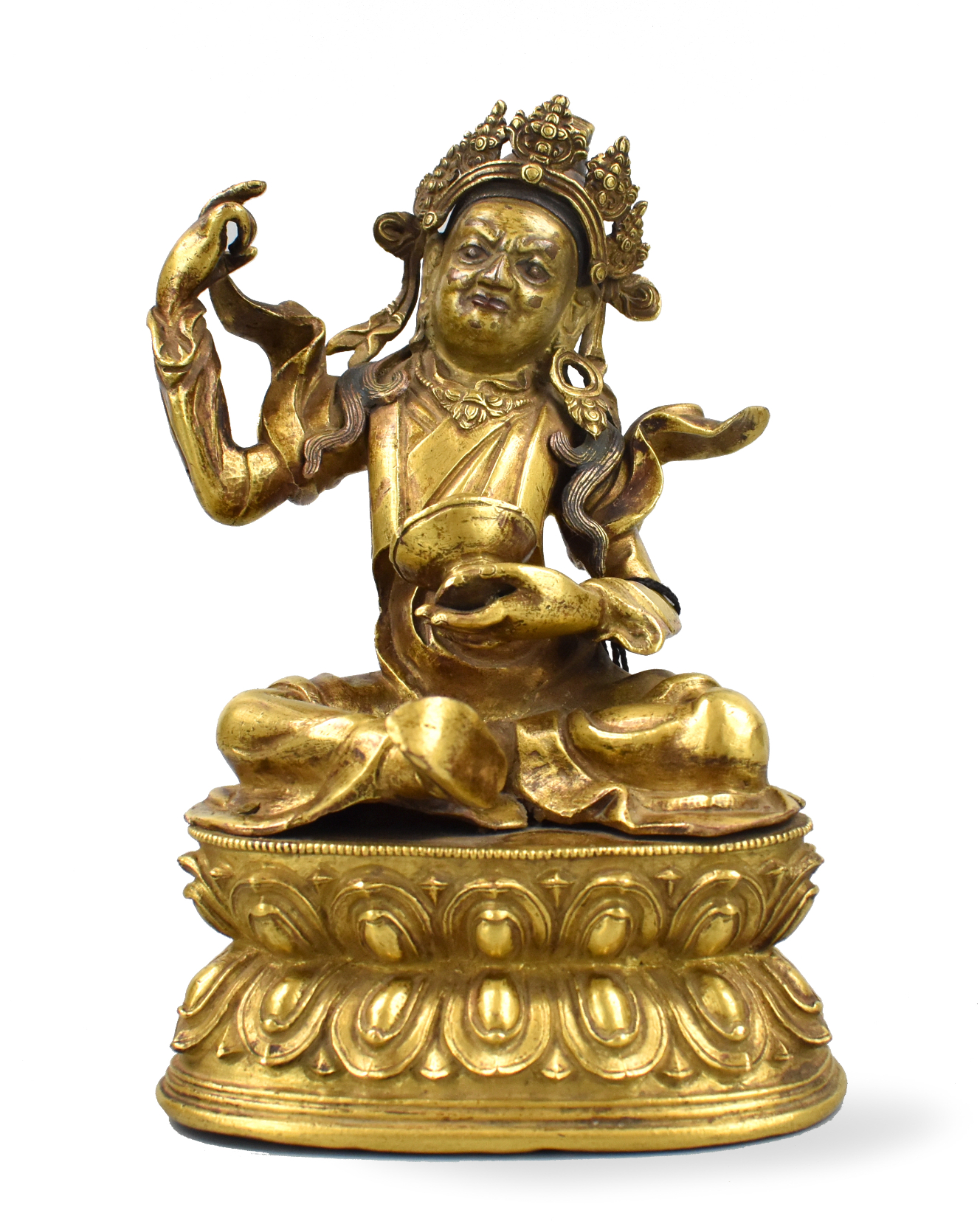 A GILT-BRONZE FIGURE OF PADMASAMBHAVA,17TH