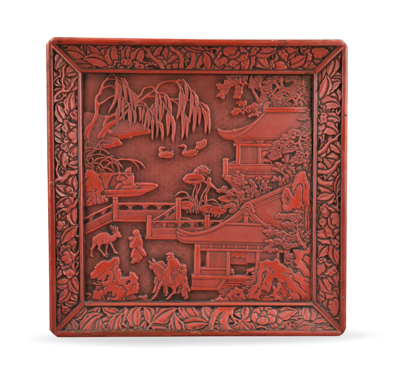 CHINESE RED CARVED LACQUERED TRAY  3399e0