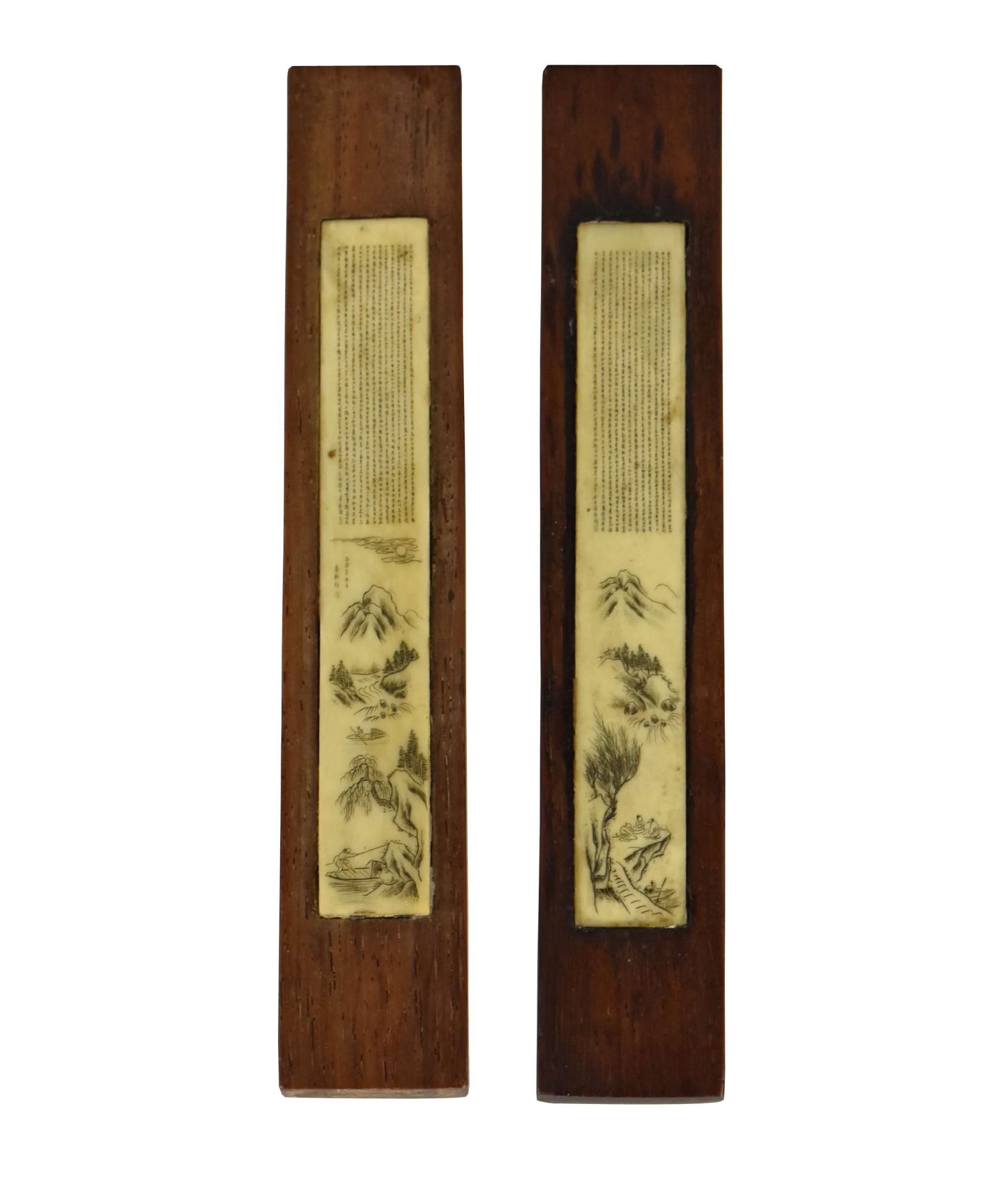 2 CHINESE BONE CARVED WOOD PAPER