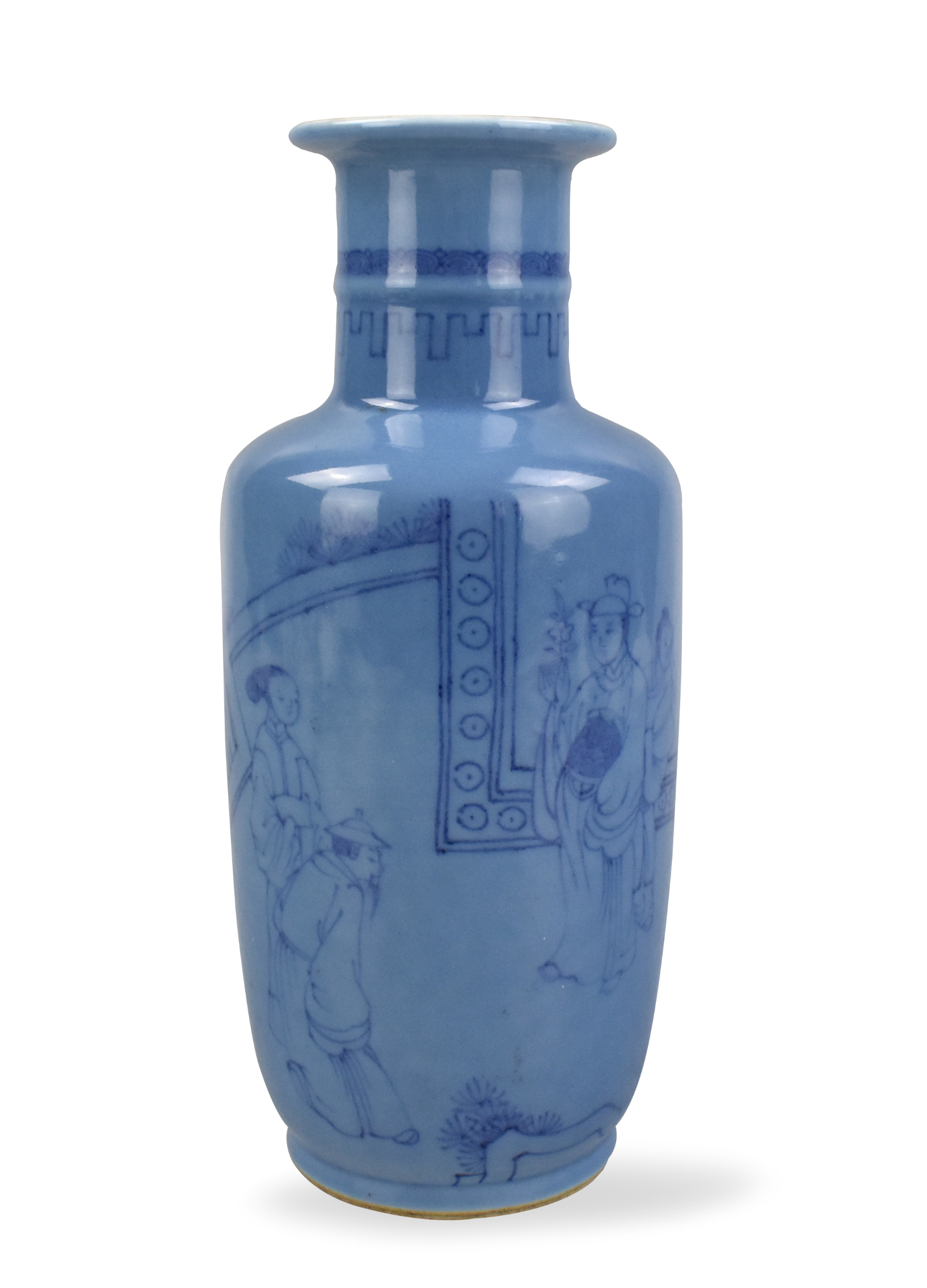 CHINESE BLUE GLAZED FIGURAL ROULEAU