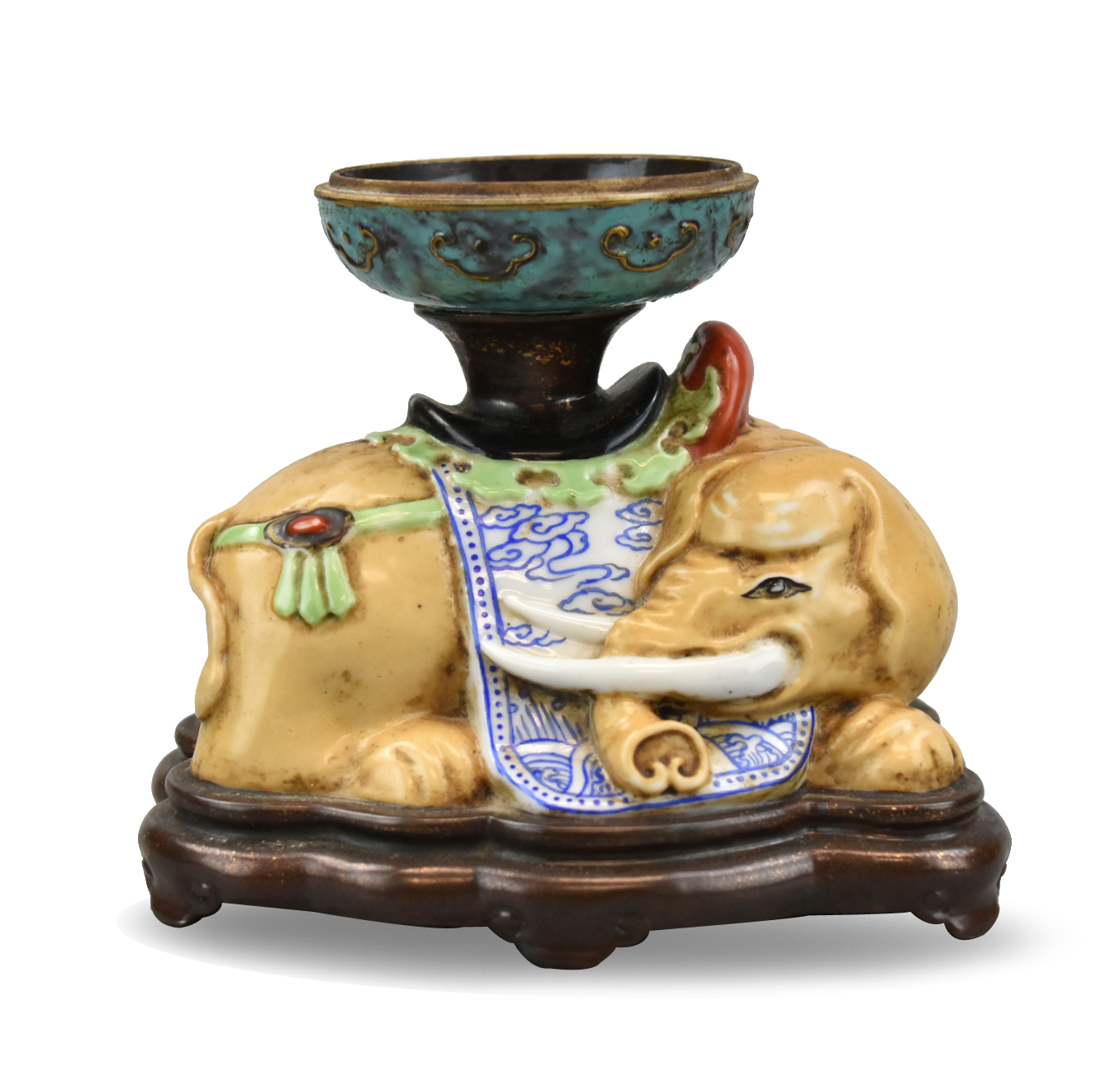 CHINESE FAMILLE ROSE ELEPHANT STATUE,20TH