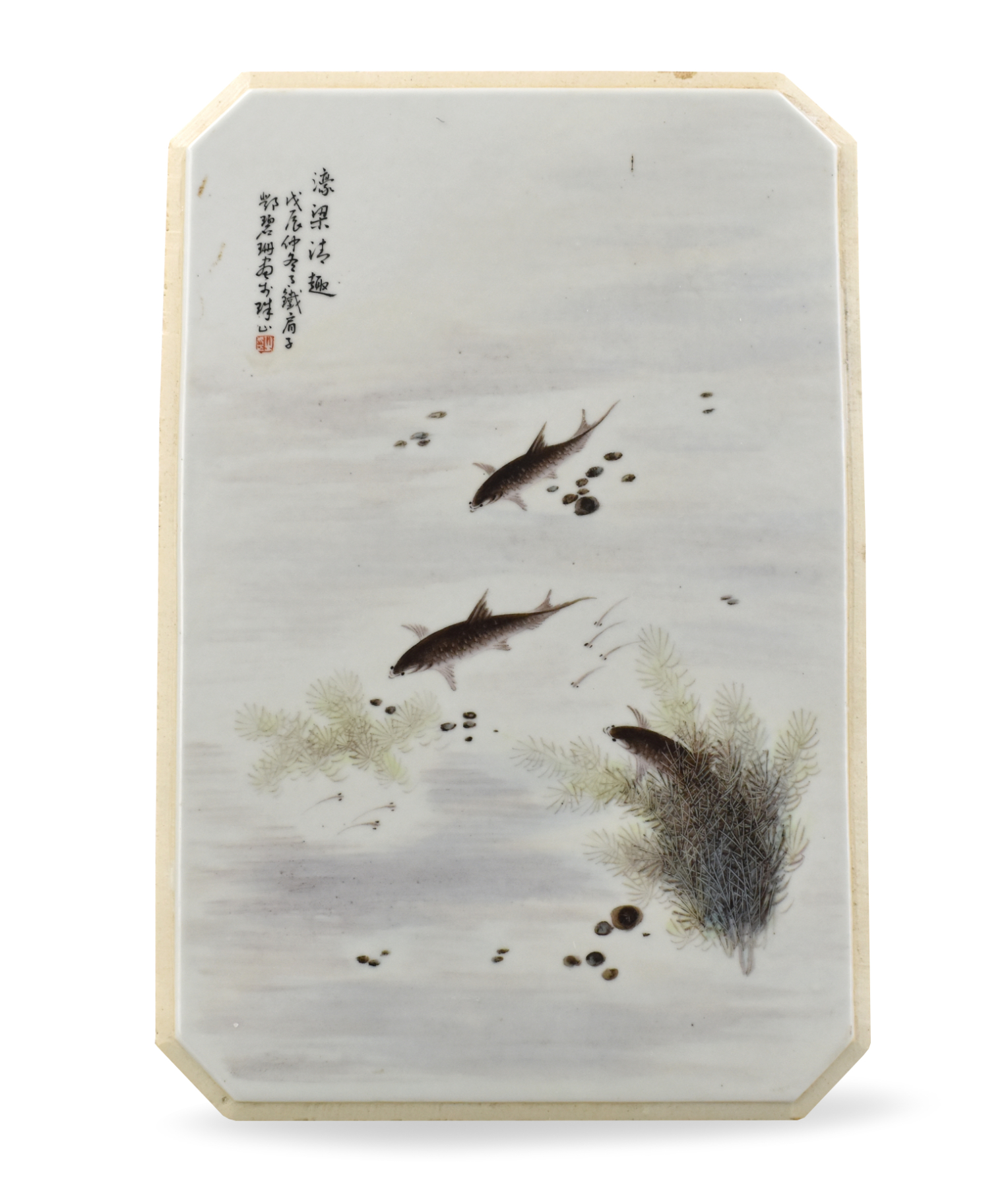 CHINESE PORCELAIN PANEL OF FISH,
