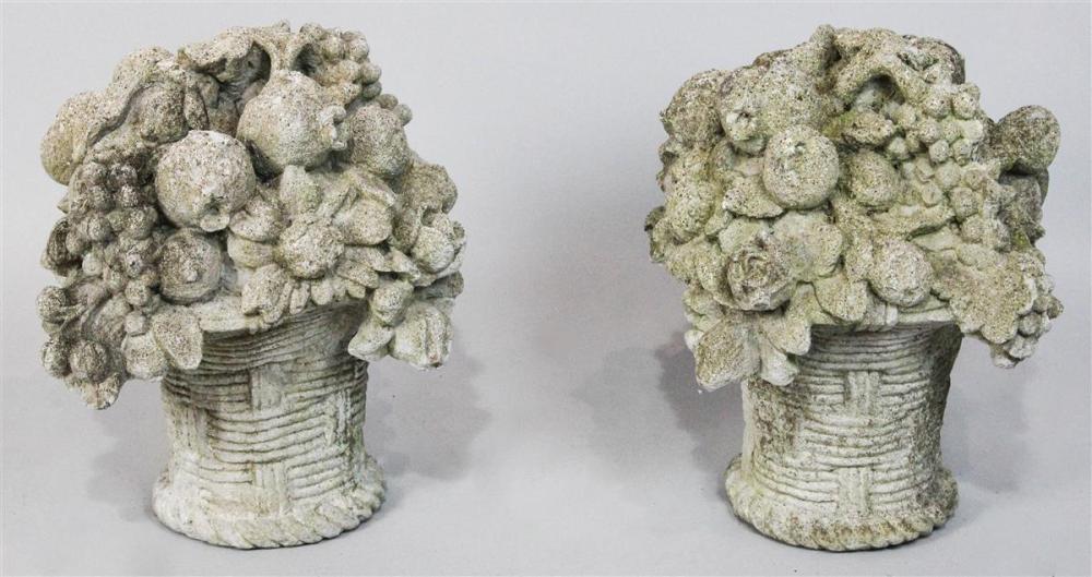 PAIR OF MOLDED CONCRETE BASKETS