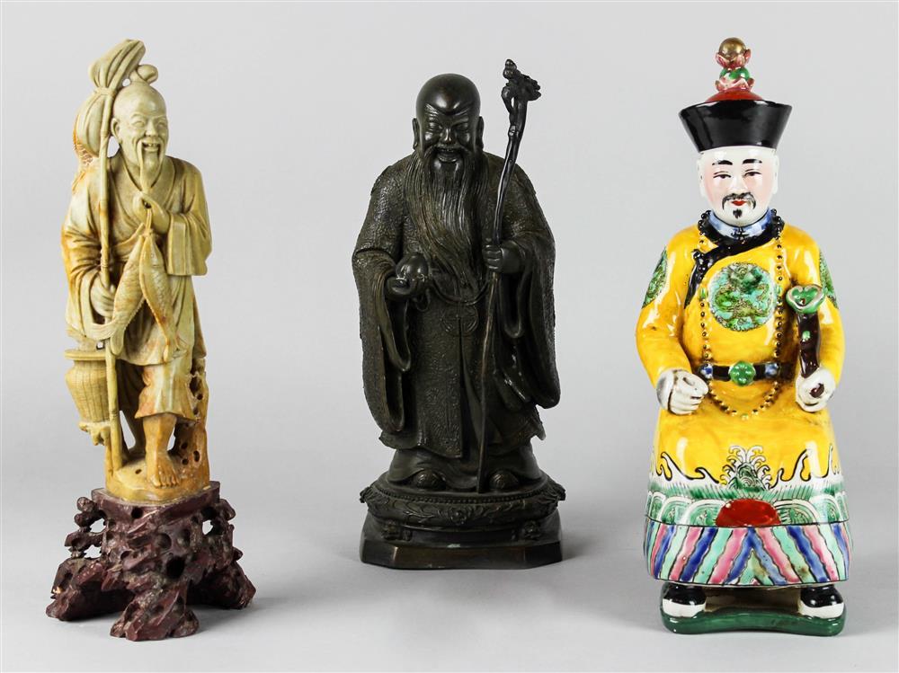 THREE CHINESE FIGURES OF MEN AND AN