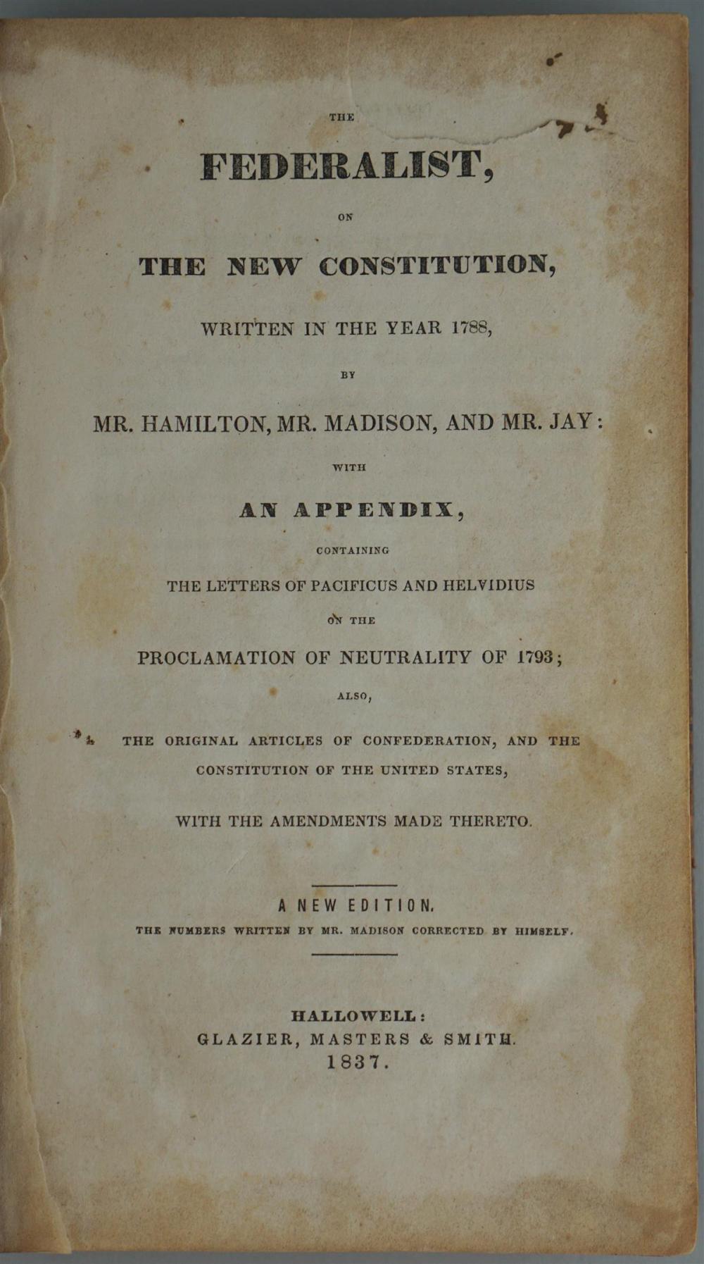 'THE FEDERALIST', BY HAMILTON,