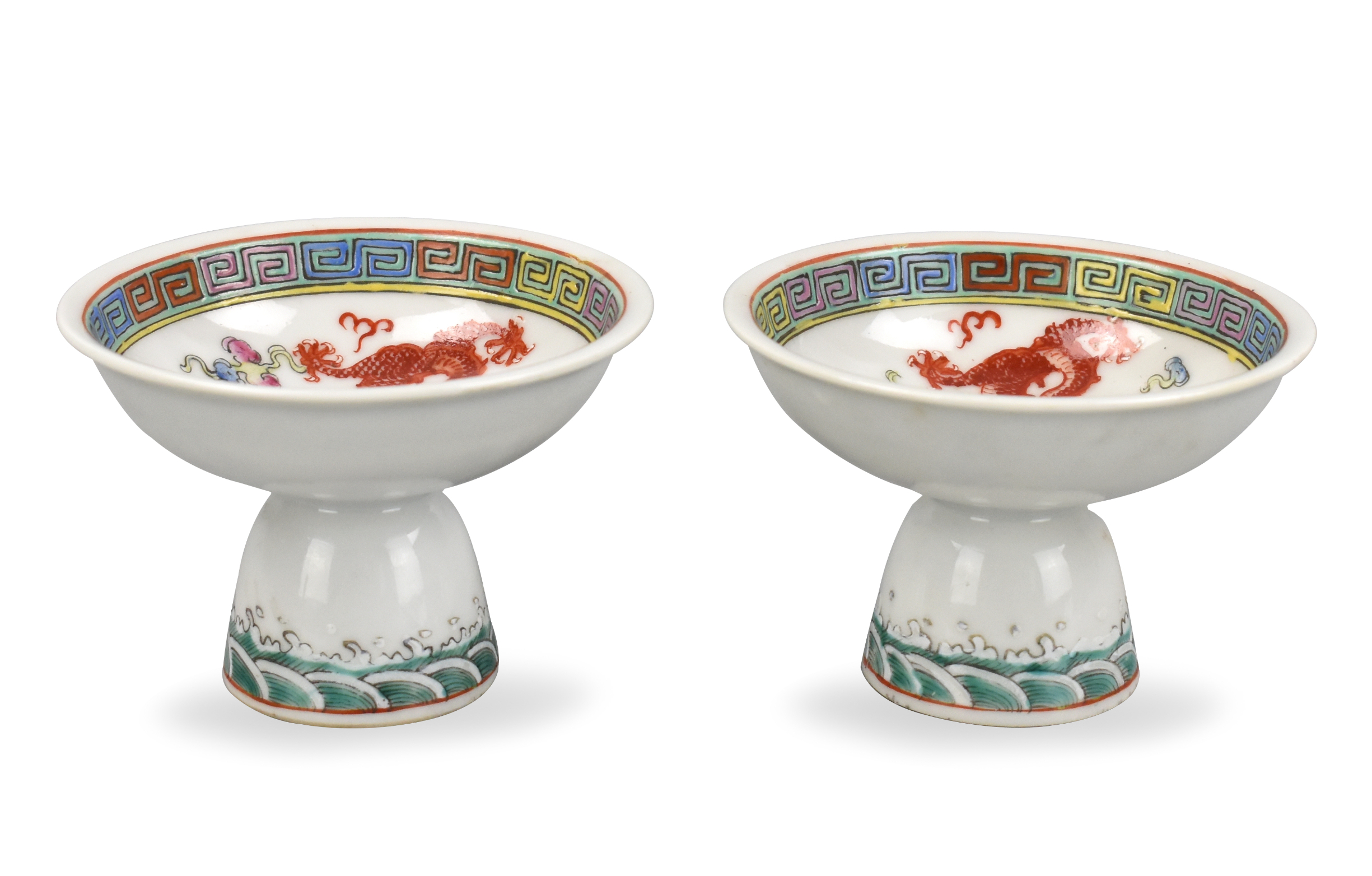 PAIR OF CHINESE DRAGON STEM BOWLS ROC 339bcb