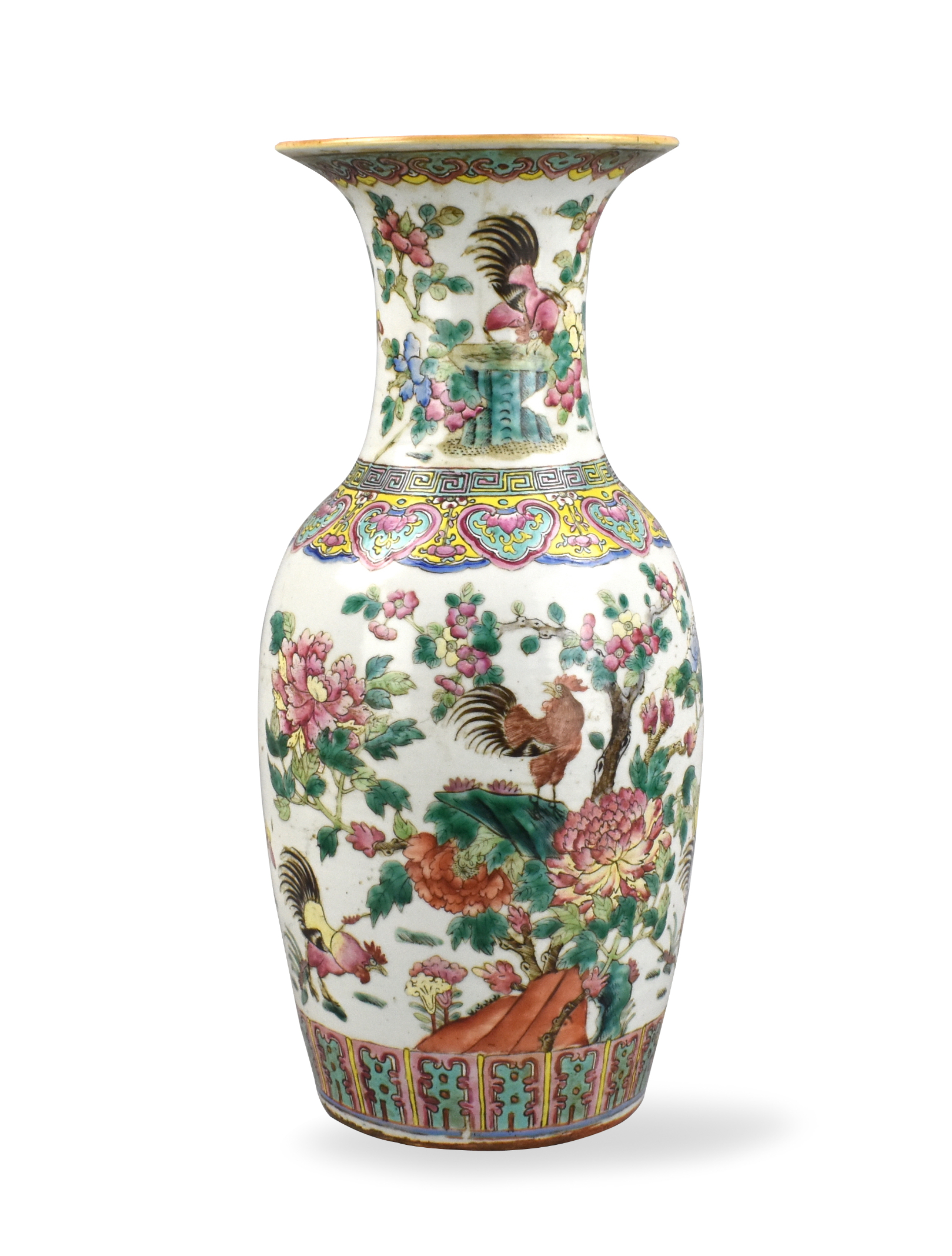 CHINESE FAMILLE ROSE VASE W/ ROOSTER,