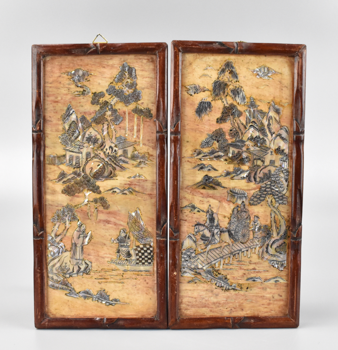 PAIR OF CHINESE PANELS INLAID W  339bf4