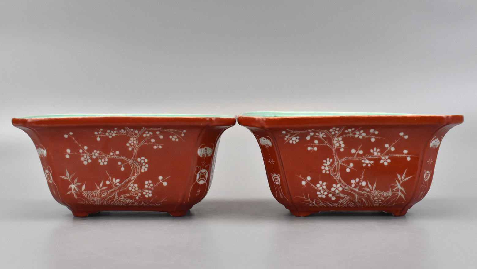 PAIR OF CHINESE CORAL RED PLANTER