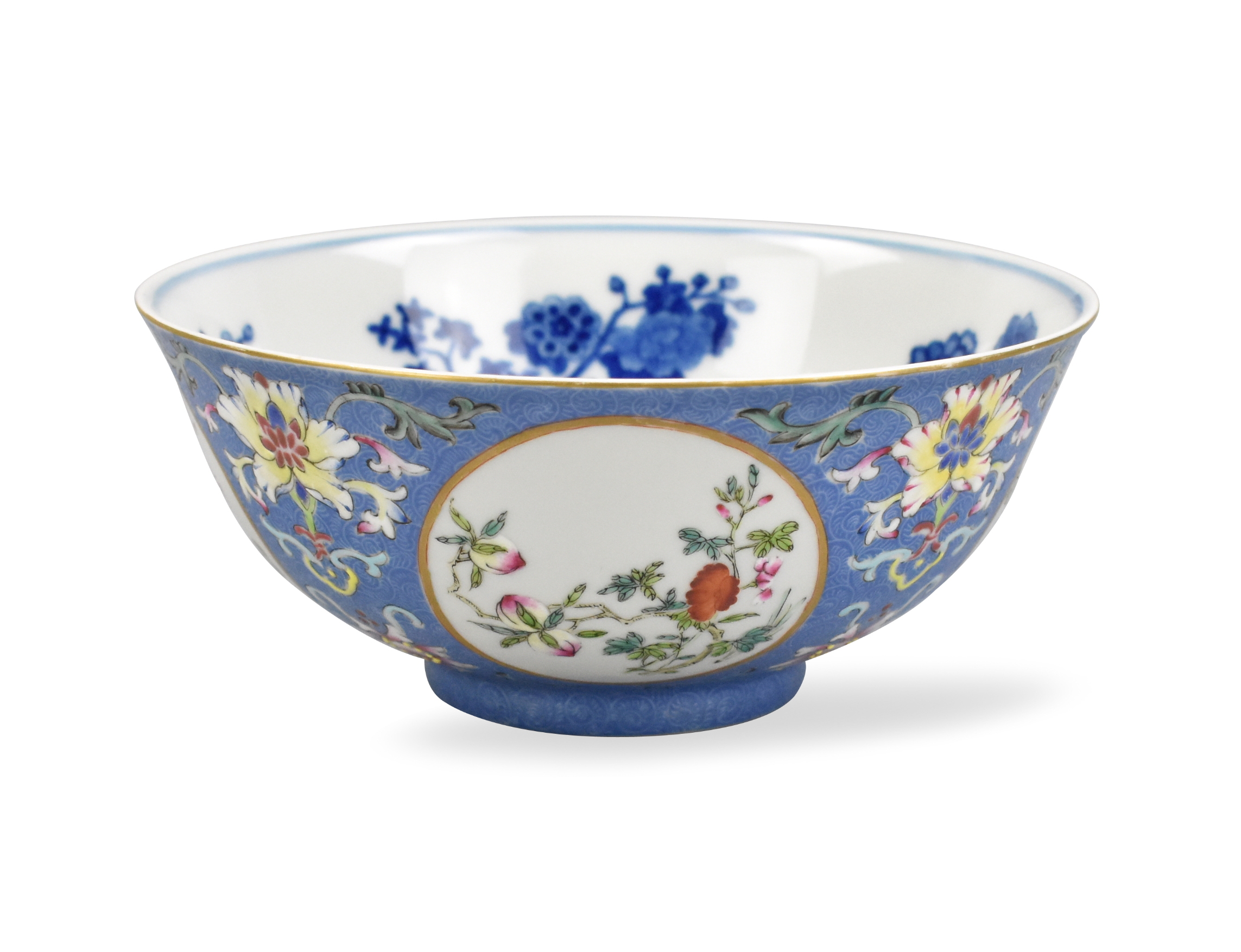 CHINESE BLUE GROUND FAMILLE ROSE BOWL