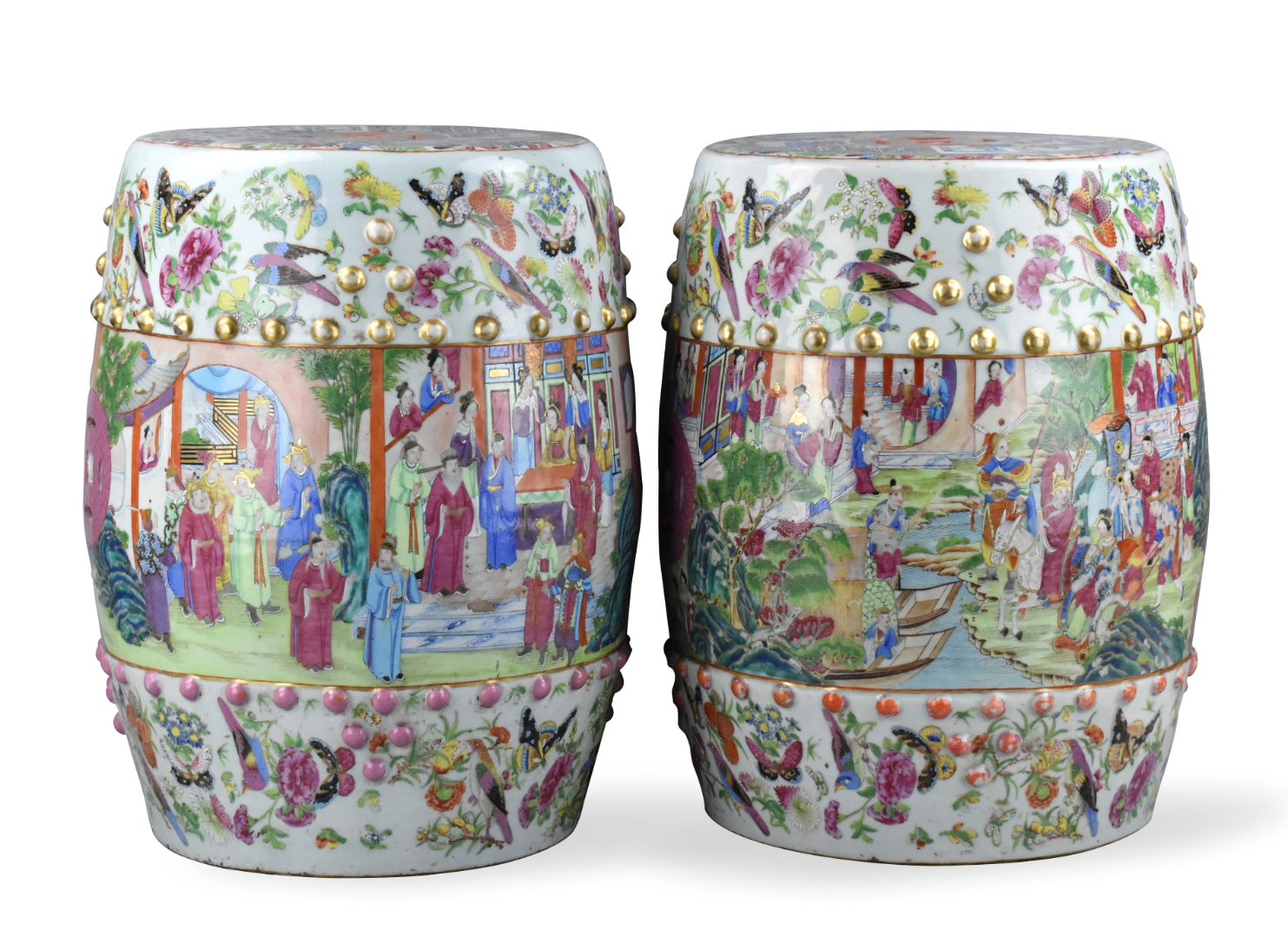 PAIR CHINESE PORCELAIN CANTON GARDEN