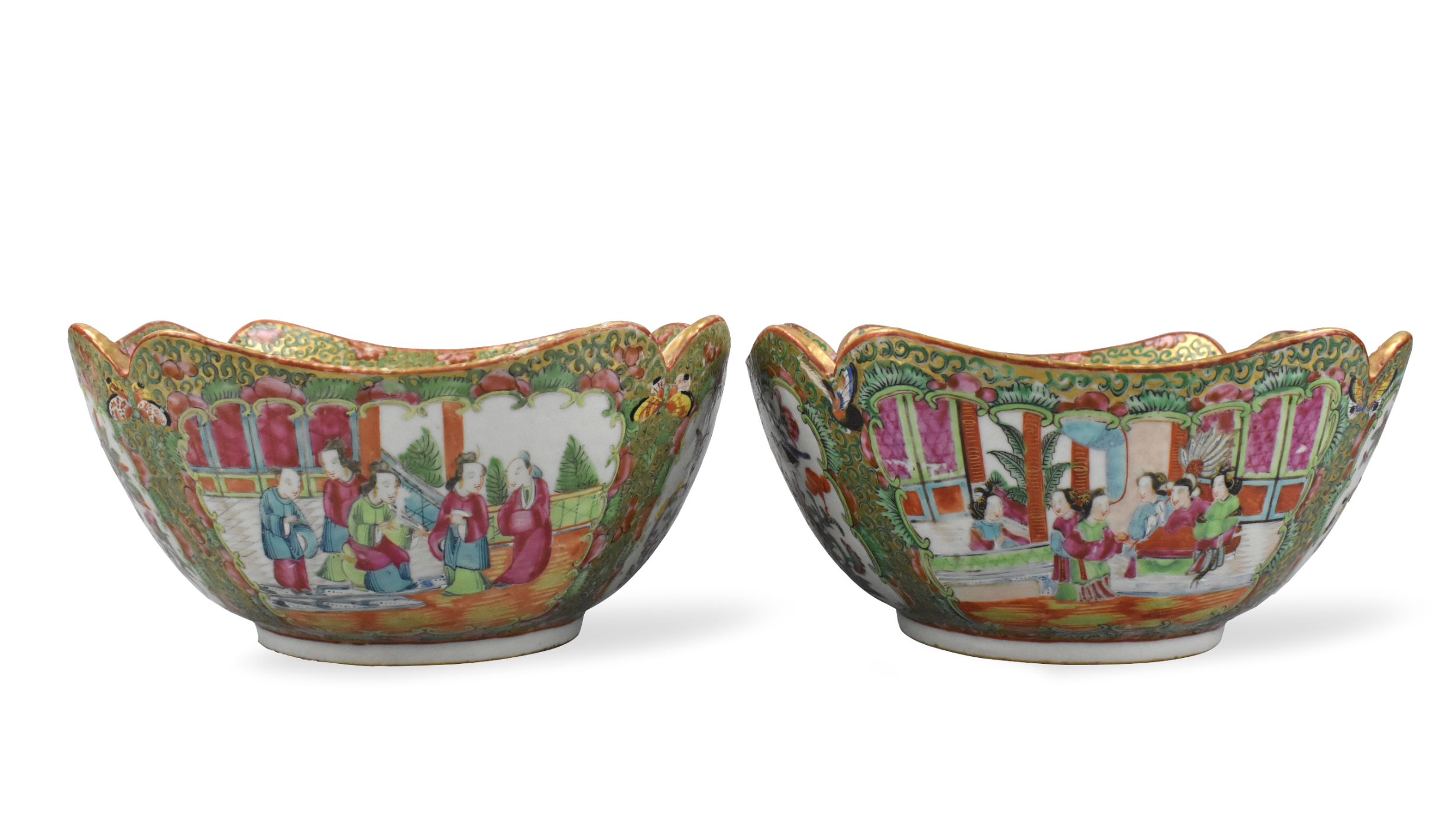 PAIR OF CHINESE CANTON GLAZED BOWLS,