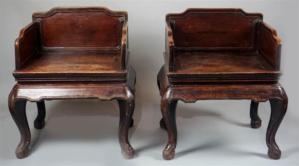 PAIR OF CHINESE HARDWOOD SOLID-SIDED