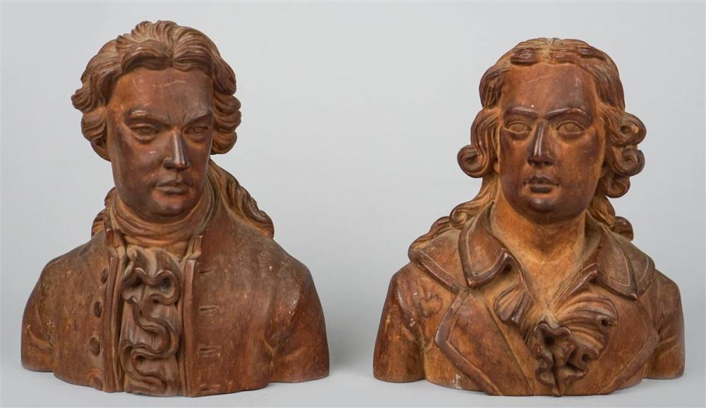 PAIR OF CARVED WOOD BUSTS OF GOETHE